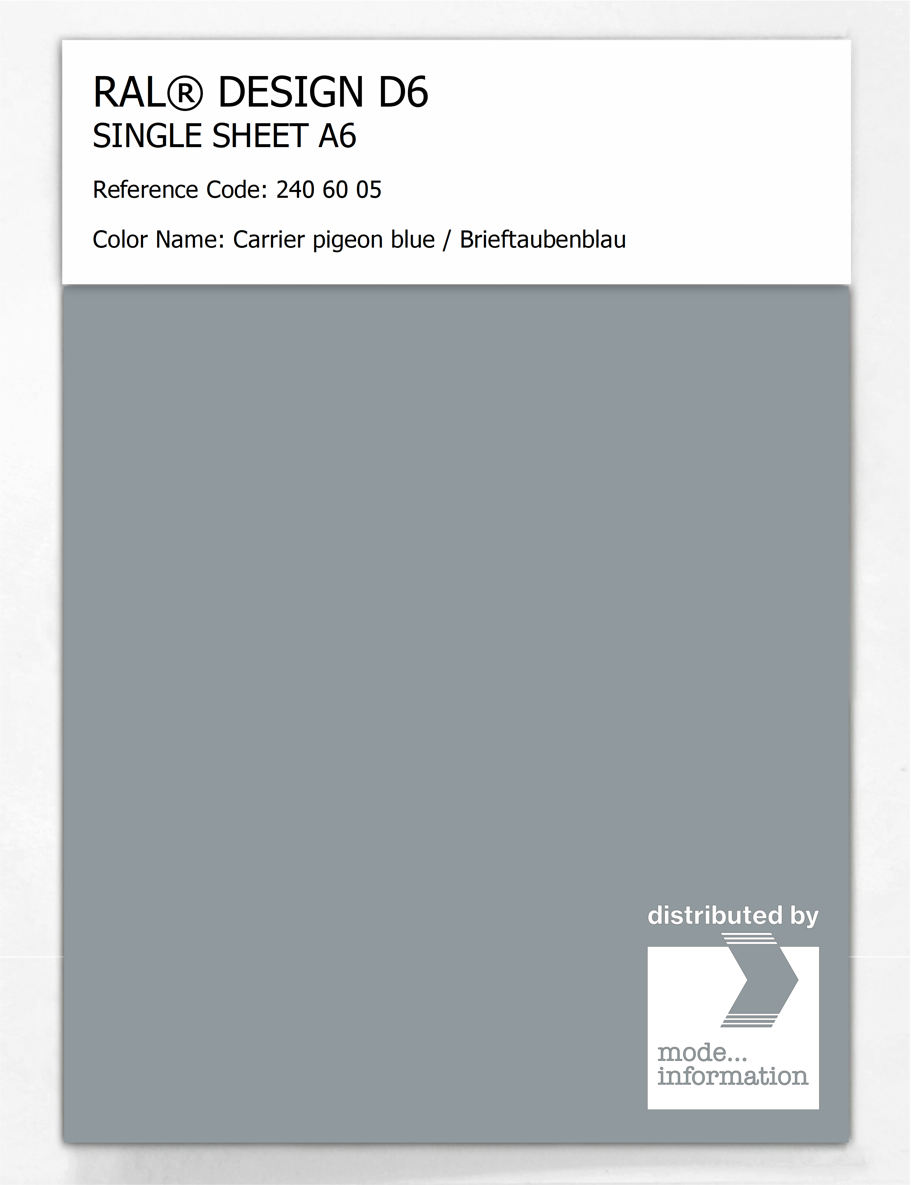 Product image 1 of the product “RAL® DESIGN D6 SINGLE SHEET A6 240 60 05 Carrier pigeon blue / Brieftaubenblau ”