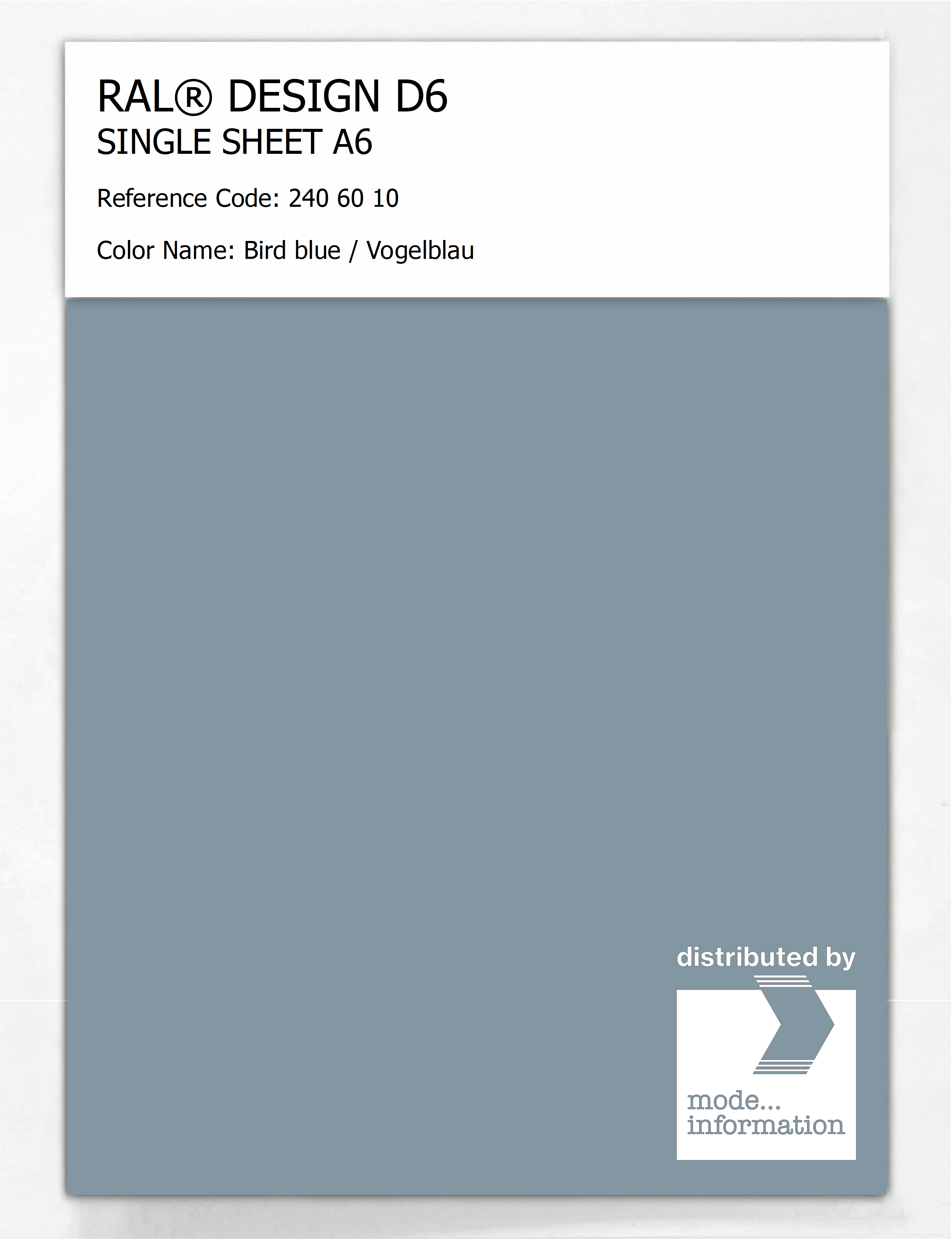 Product image 1 of the product “RAL® DESIGN D6 SINGLE SHEET A6 240 60 10 Bird blue / Vogelblau ”