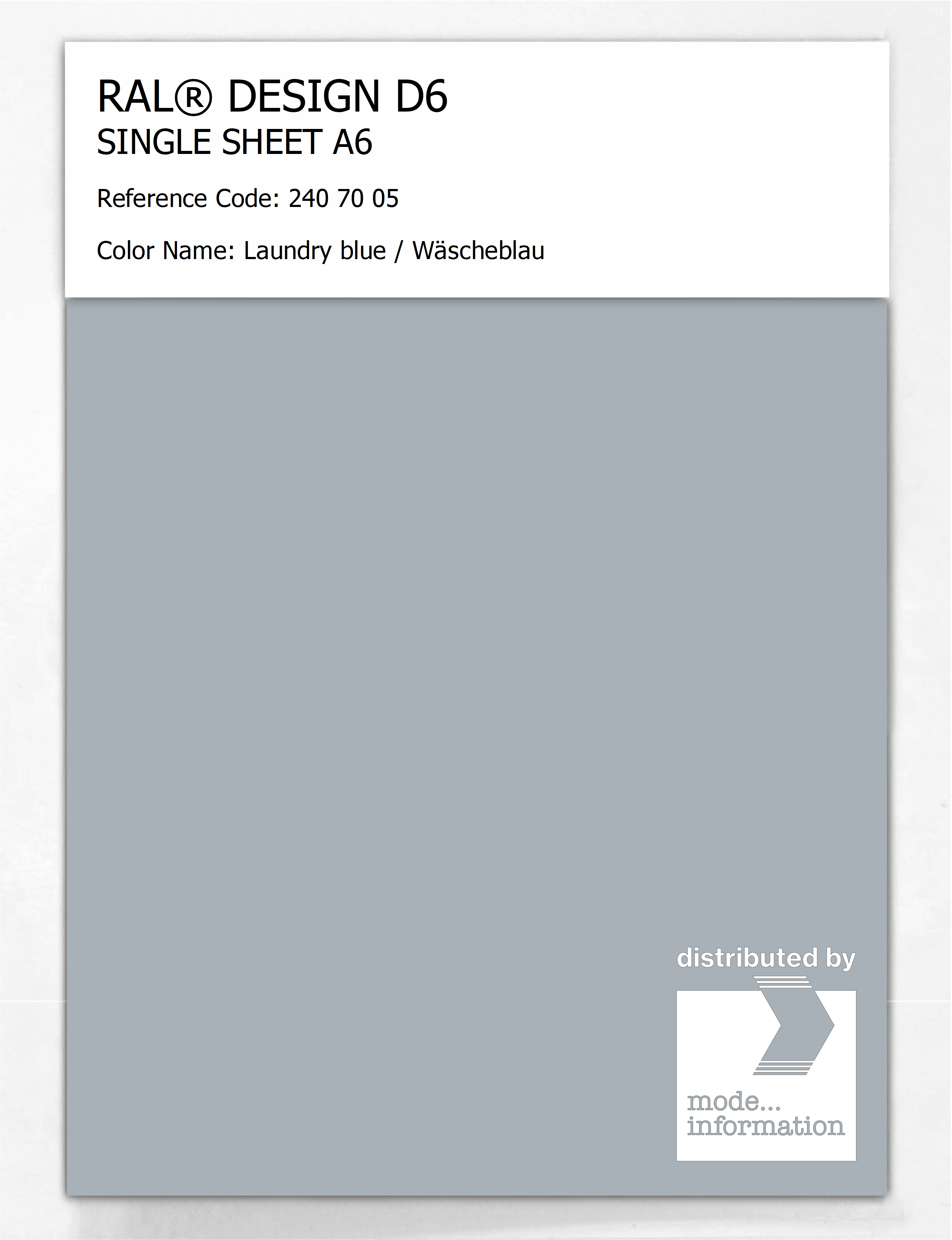 Artikelbild 1 des Artikels “RAL® DESIGN D6 SINGLE SHEET A6 240 70 05 Laundry blue / Wäscheblau “