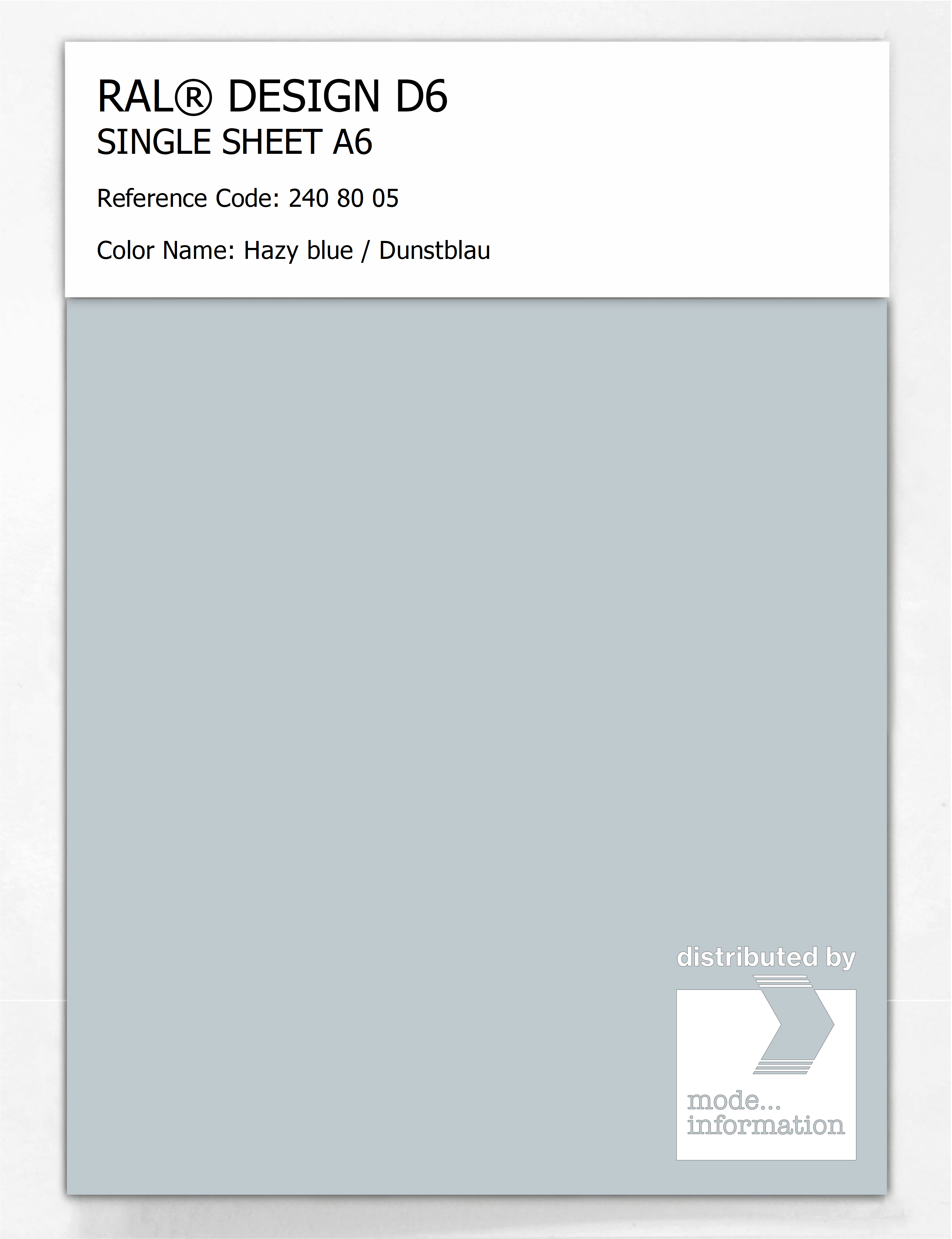 Product image 1 of the product “RAL® DESIGN D6 SINGLE SHEET A6 240 80 05 Hazy blue / Dunstblau ”