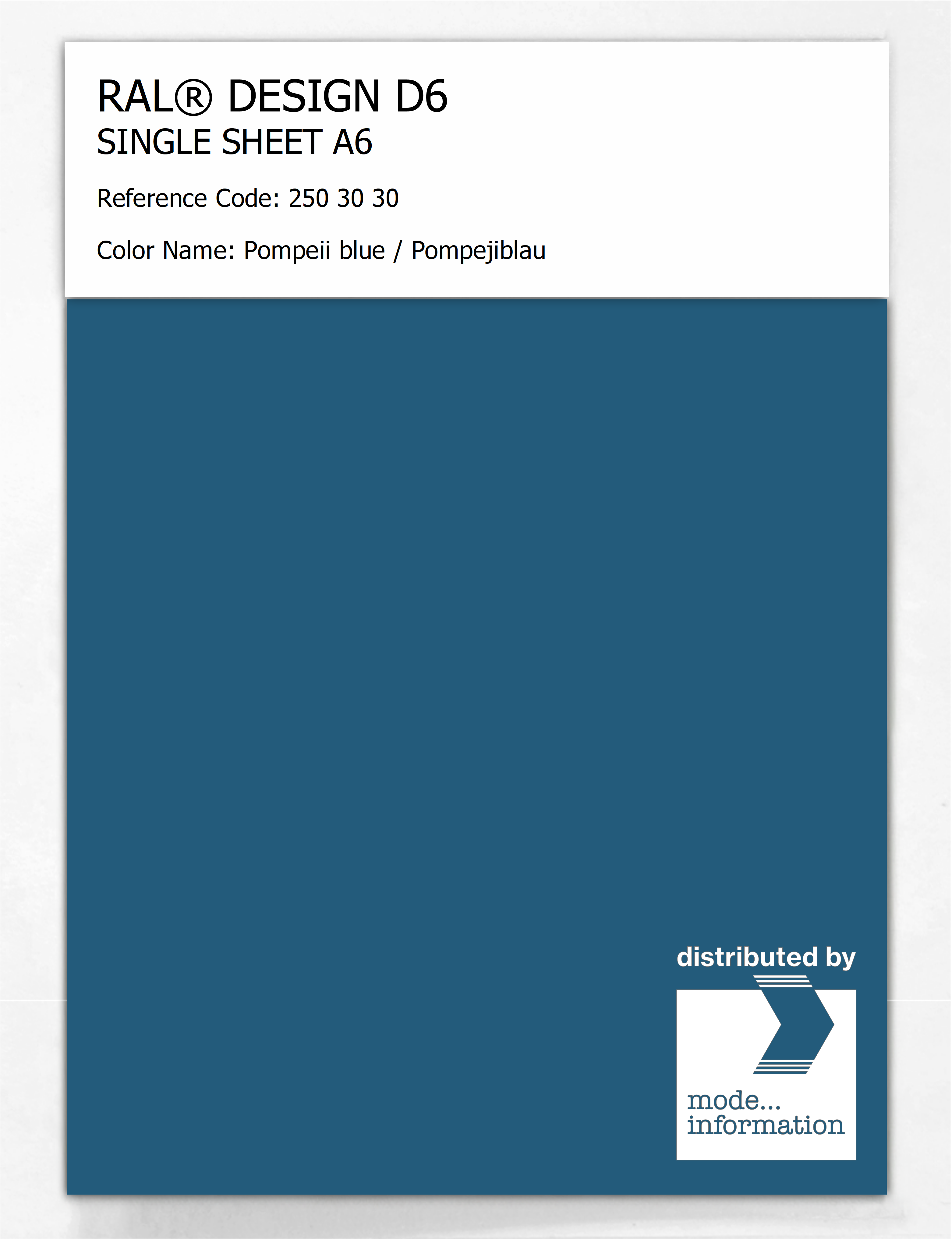 Product image 1 of the product “RAL® DESIGN D6 SINGLE SHEET A6 250 30 30 Pompeii blue / Pompejiblau ”