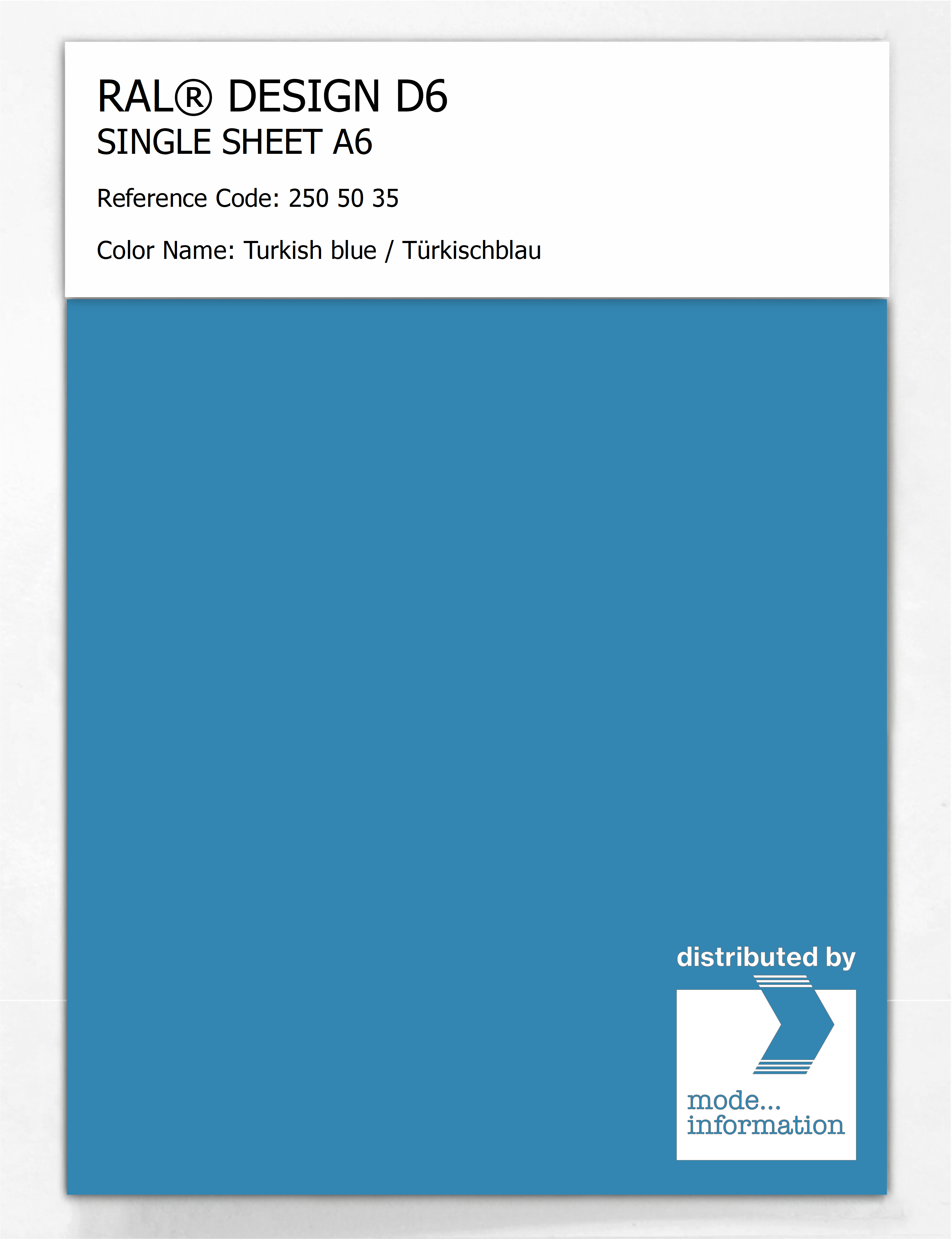 Product image 1 of the product “RAL® DESIGN D6 SINGLE SHEET A6 250 50 35 Turkish blue / Türkischblau ”