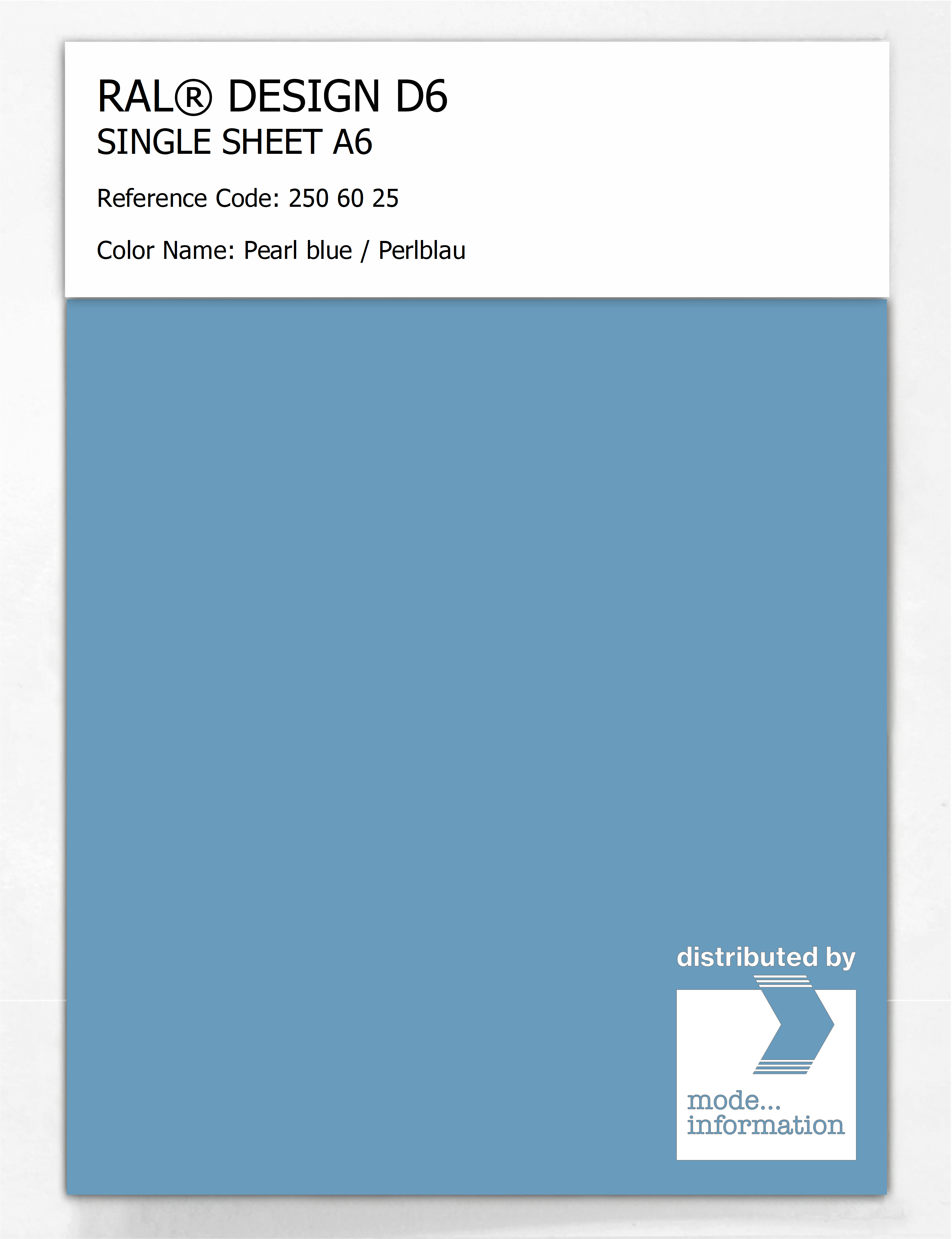 Product image 1 of the product “RAL® DESIGN D6 SINGLE SHEET A6 250 60 25 Pearl blue / Perlblau ”