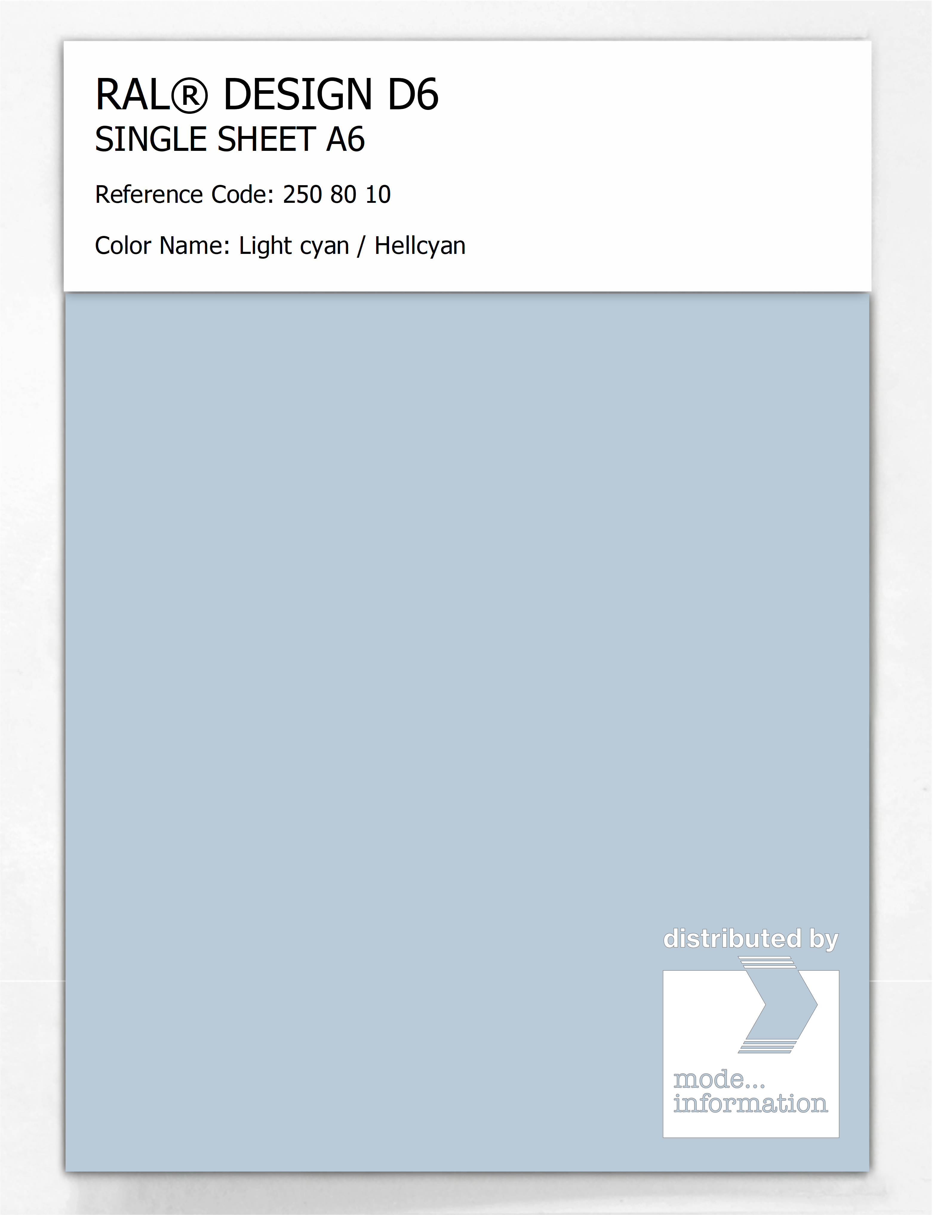 Product image 1 of the product “RAL® DESIGN D6 SINGLE SHEET A6 250 80 10 Light cyan / Hellcyan ”