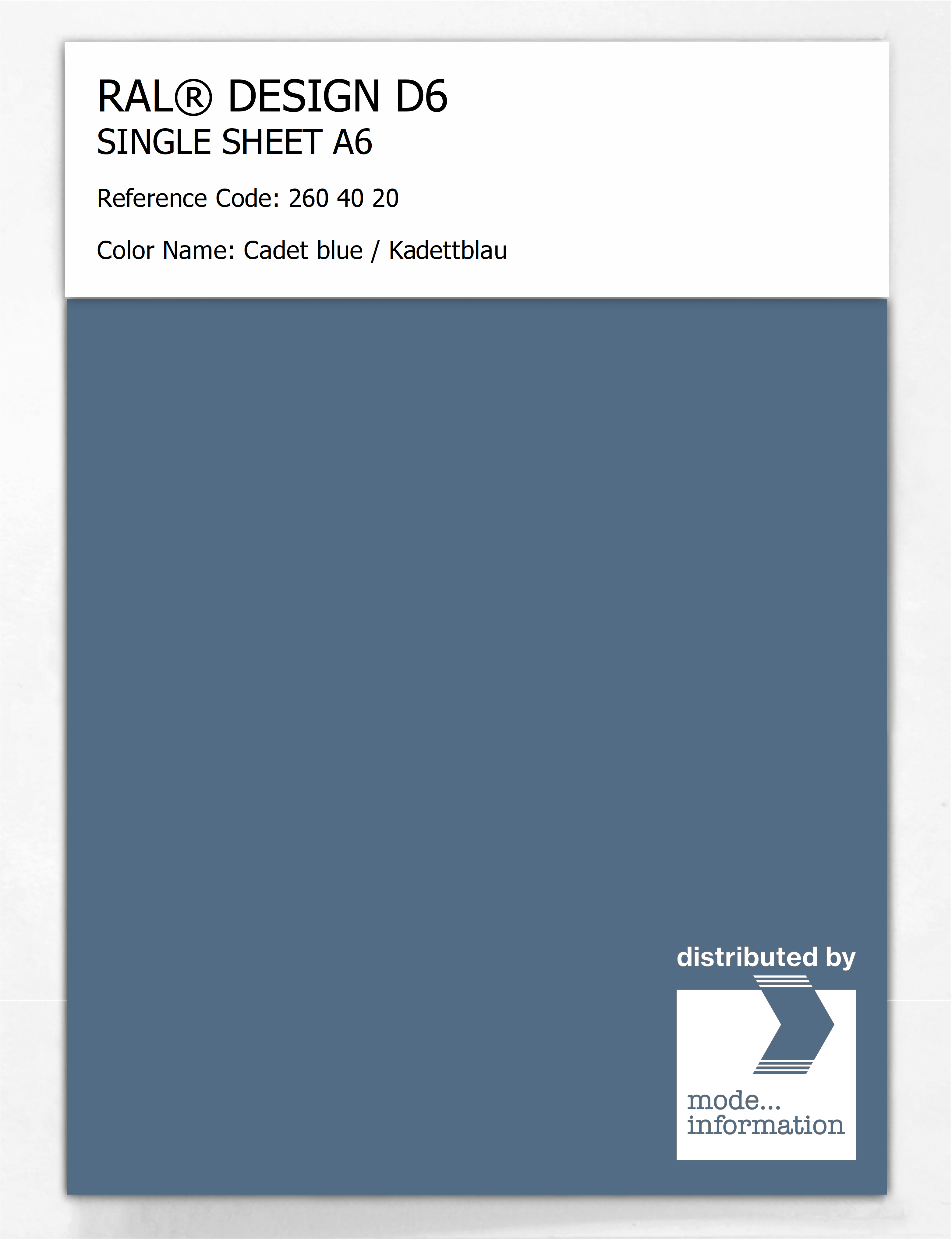 Product image 1 of the product “RAL® DESIGN D6 SINGLE SHEET A6 260 40 20 Cadet blue / Kadettblau ”