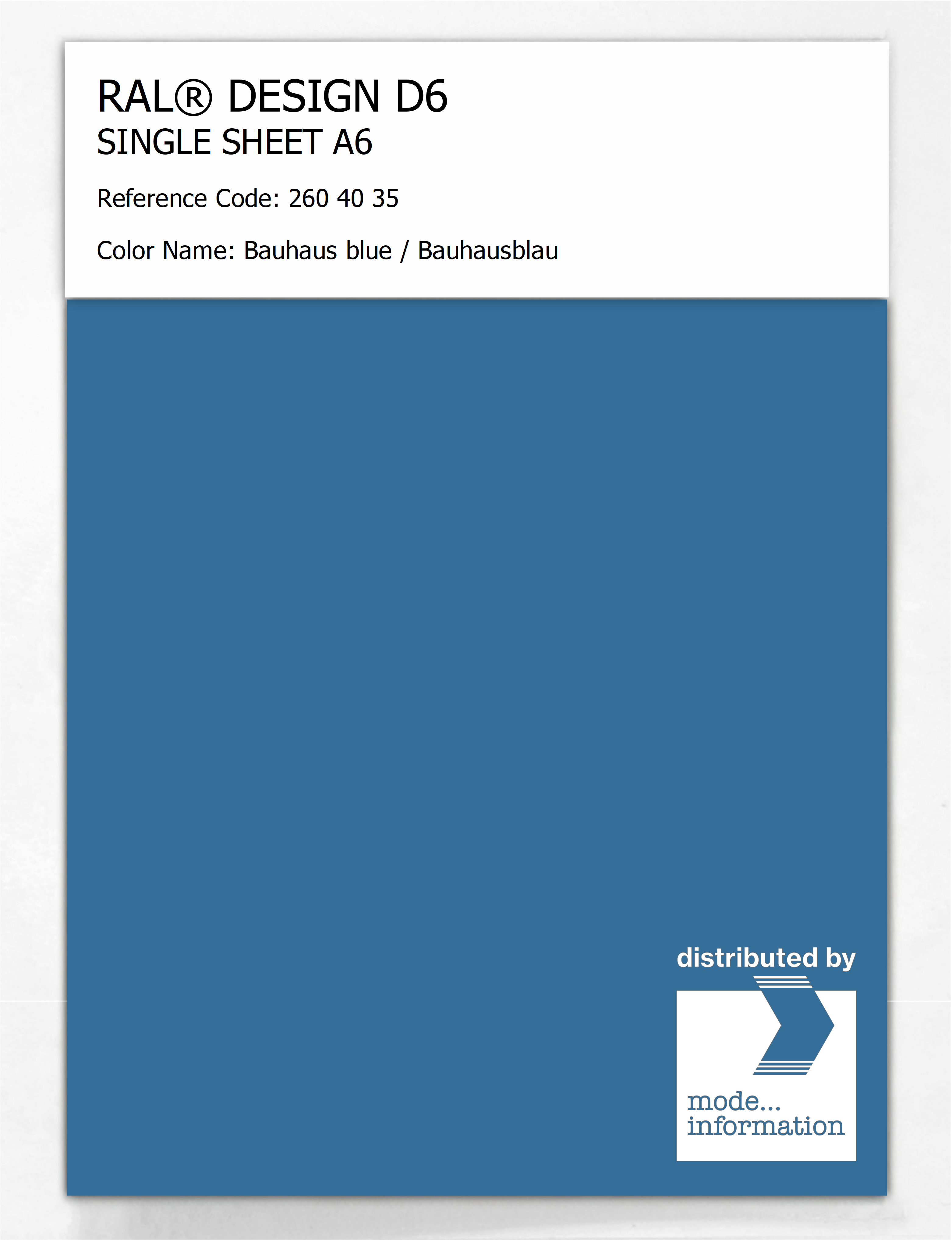 Artikelbild 1 des Artikels “RAL® DESIGN D6 SINGLE SHEET A6 260 40 35 Bauhaus blue / Bauhausblau “