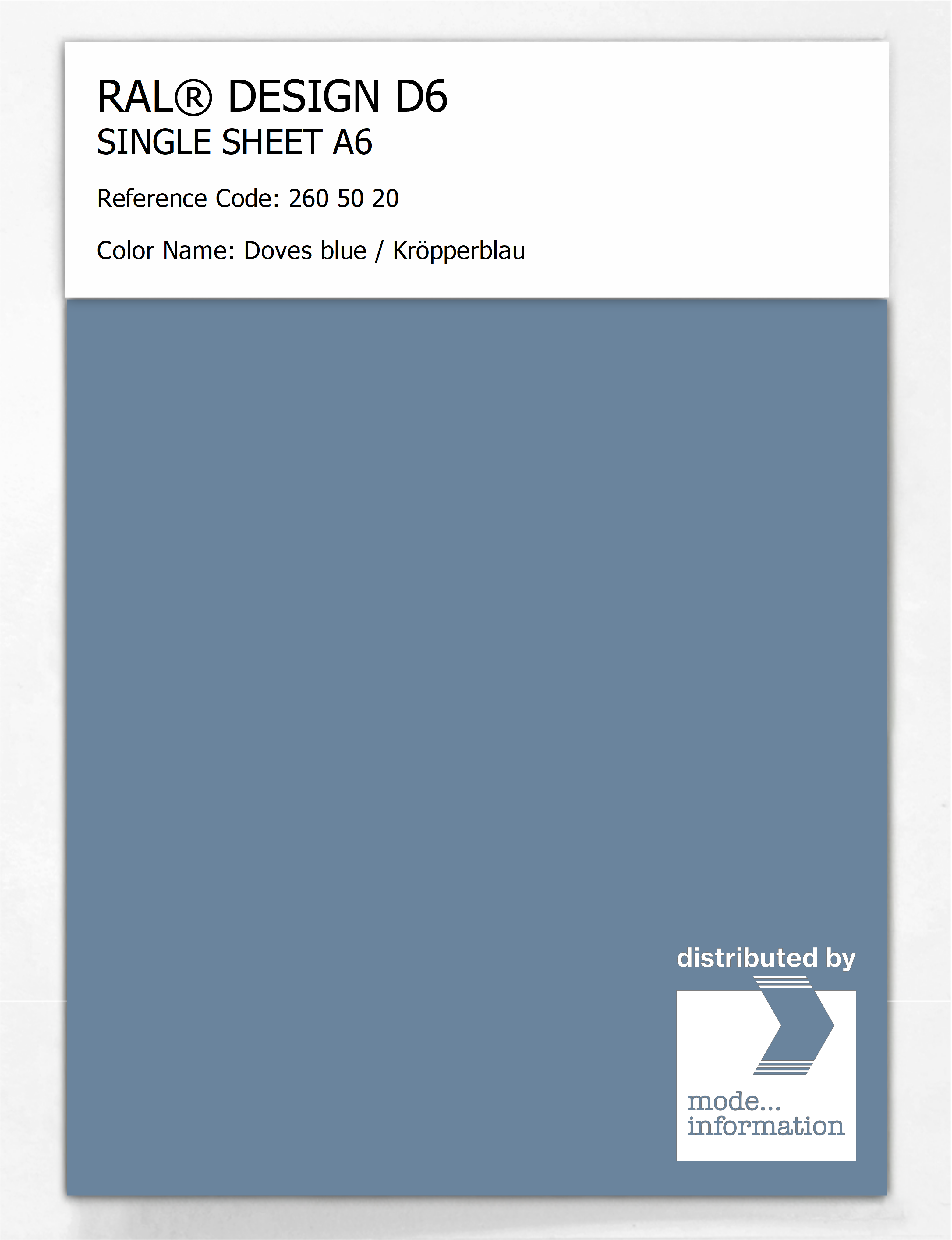 Product image 1 of the product “RAL® DESIGN D6 SINGLE SHEET A6 260 50 20 Doves blue / Kröpperblau ”