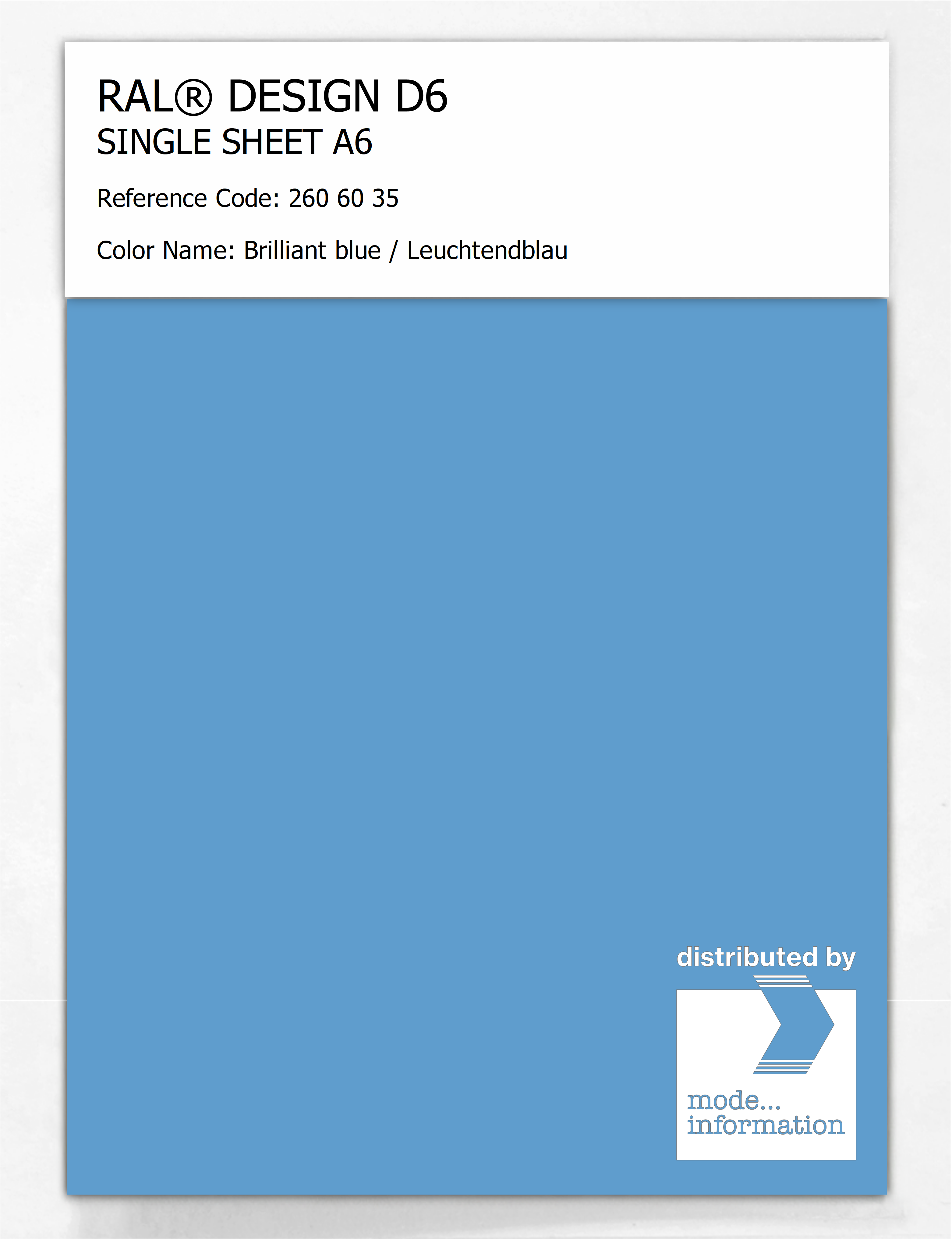 Product image 1 of the product “RAL® DESIGN D6 SINGLE SHEET A6 260 60 35 Brilliant blue / Leuchtendblau ”