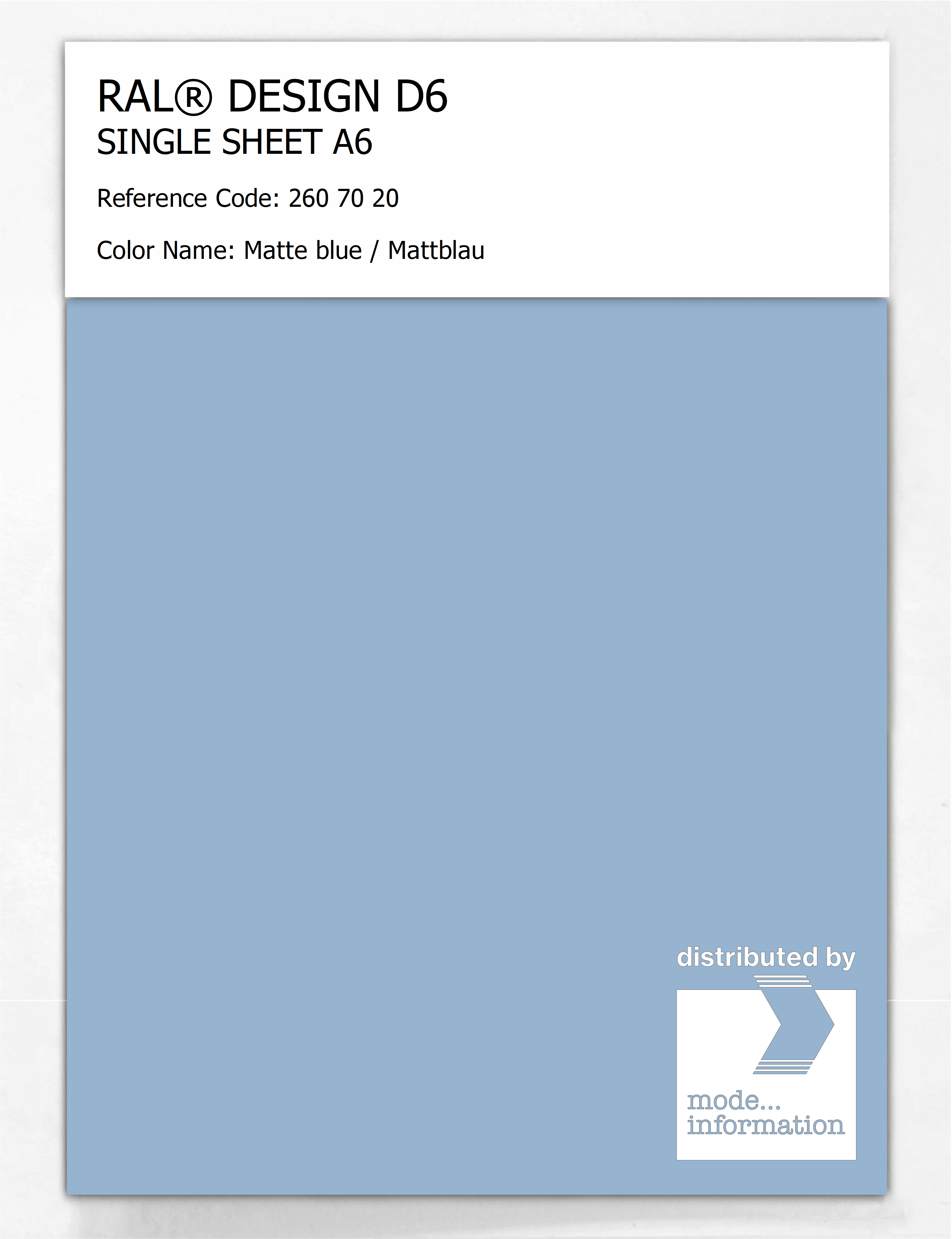 Artikelbild 1 des Artikels “RAL® DESIGN D6 SINGLE SHEET A6 260 70 20 Matte blue / Mattblau “
