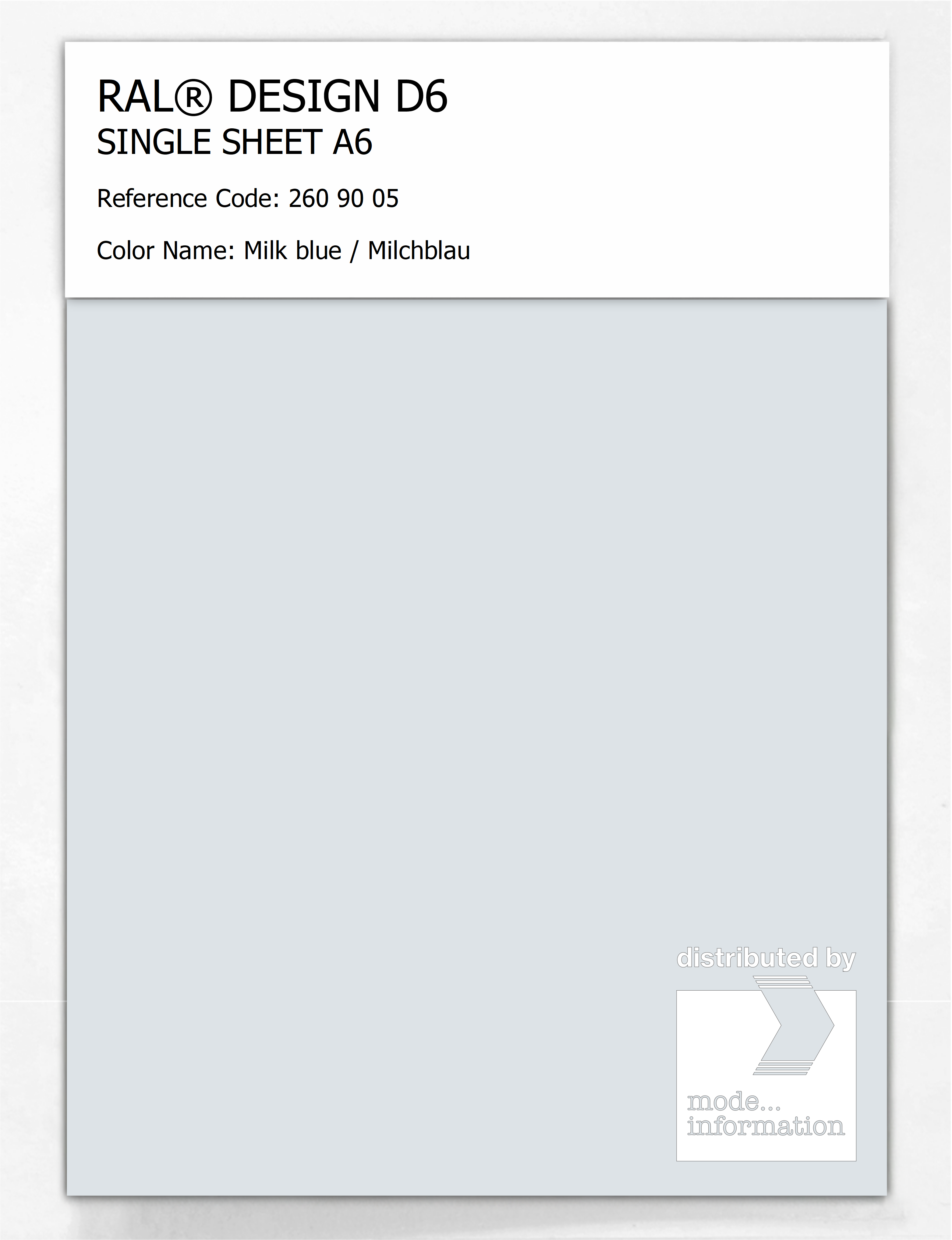 Product image 1 of the product “RAL® DESIGN D6 SINGLE SHEET A6 260 90 05 Milk blue / Milchblau ”