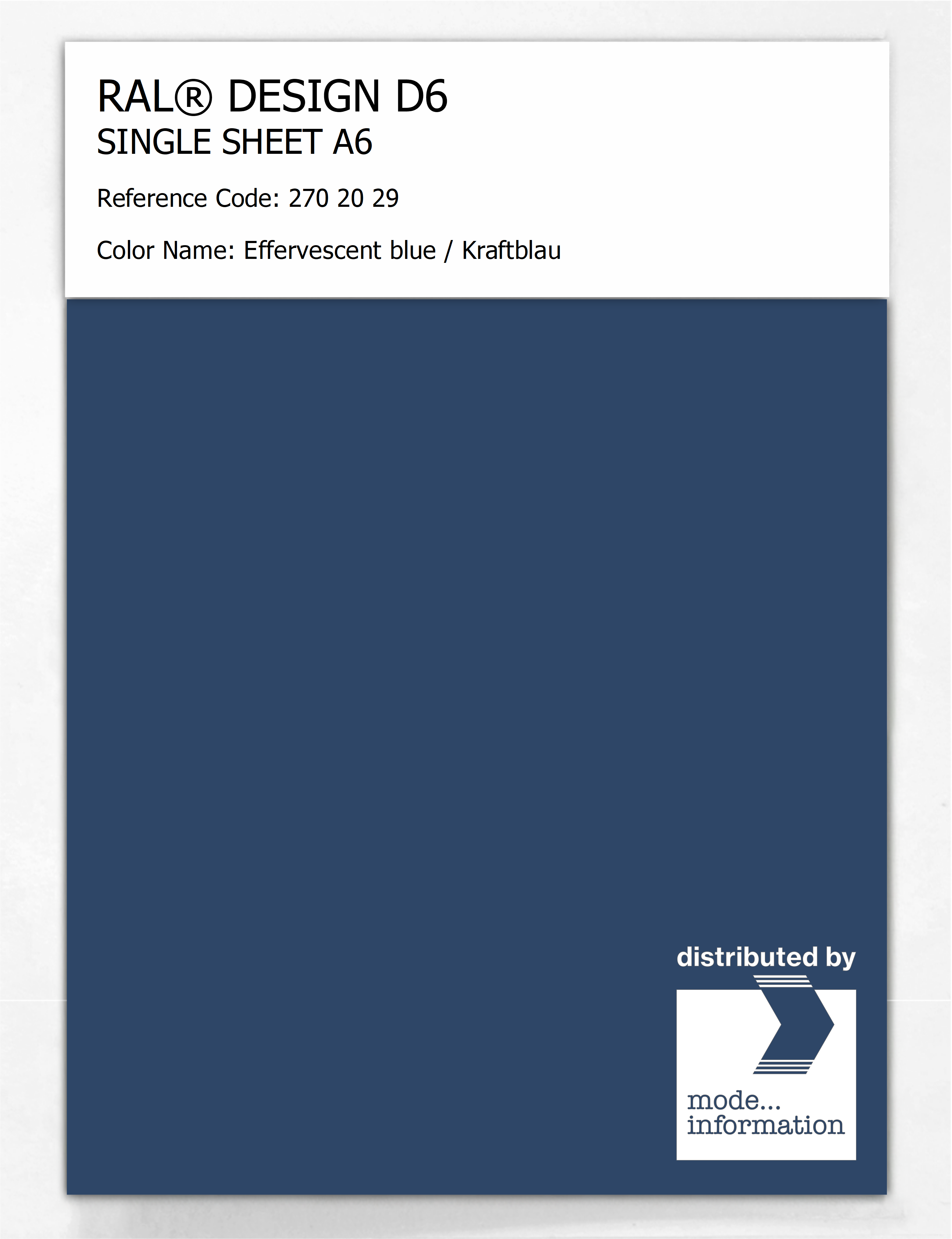 Artikelbild 1 des Artikels “RAL® DESIGN D6 SINGLE SHEET A6 270 20 29 Effervescent blue / Kraftblau “
