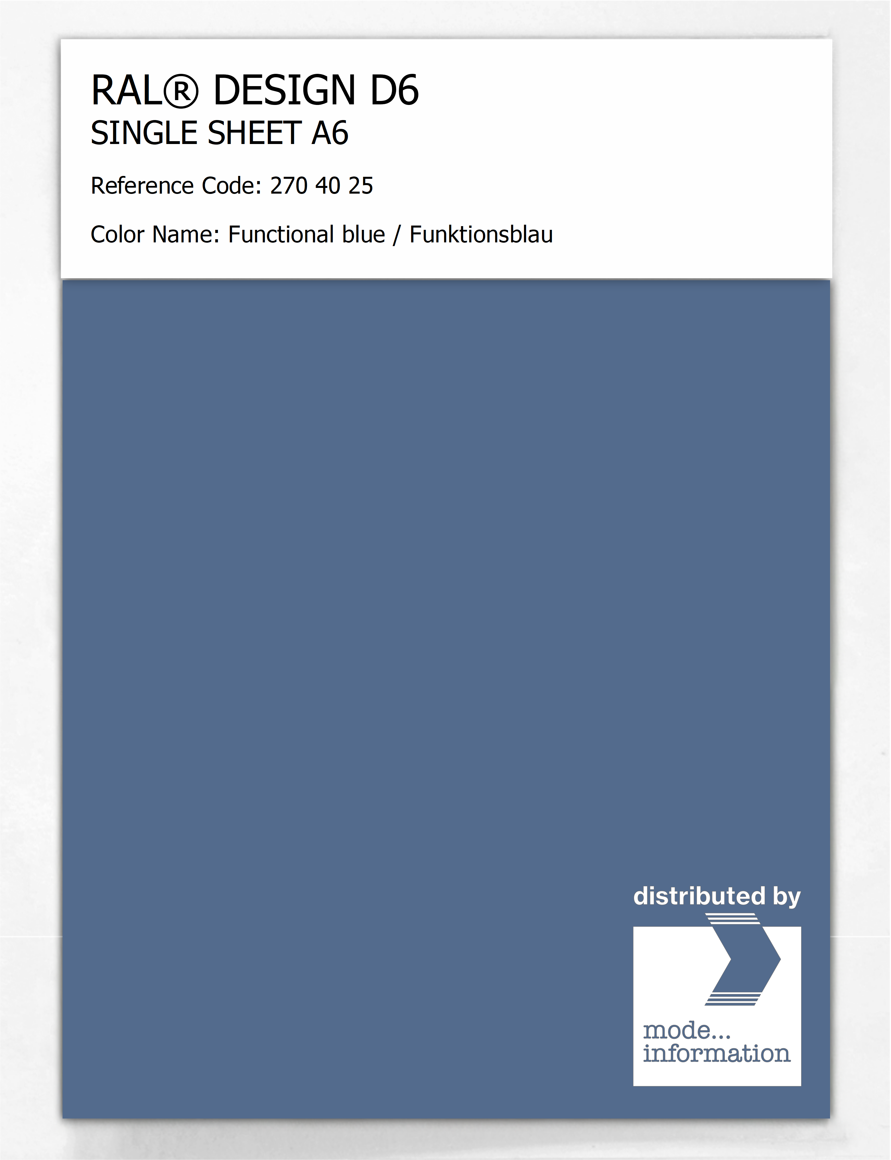 Product image 1 of the product “RAL® DESIGN D6 SINGLE SHEET A6 270 40 25 Functional blue / Funktionsblau ”