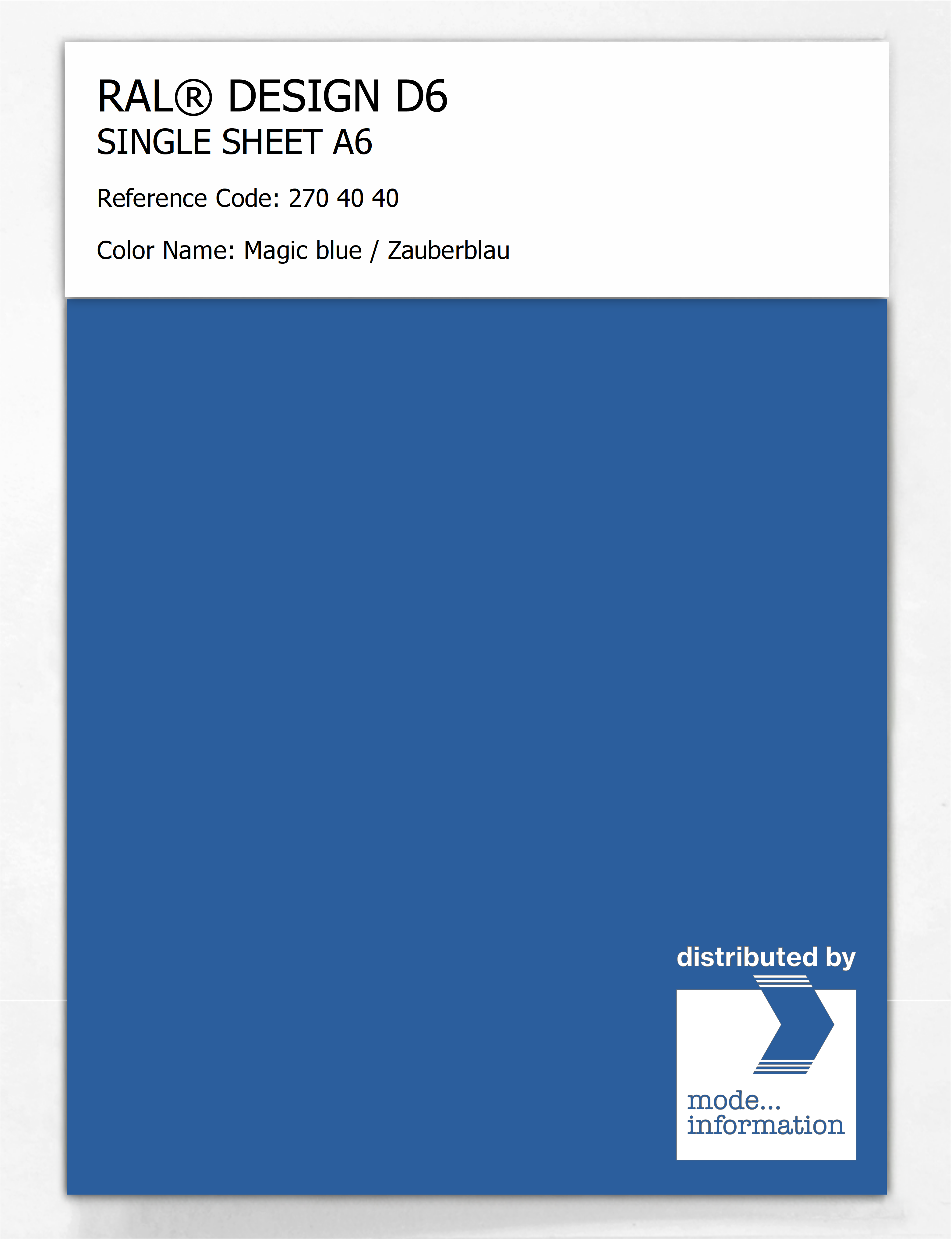Product image 1 of the product “RAL® DESIGN D6 SINGLE SHEET A6 270 40 40 Magic blue / Zauberblau ”