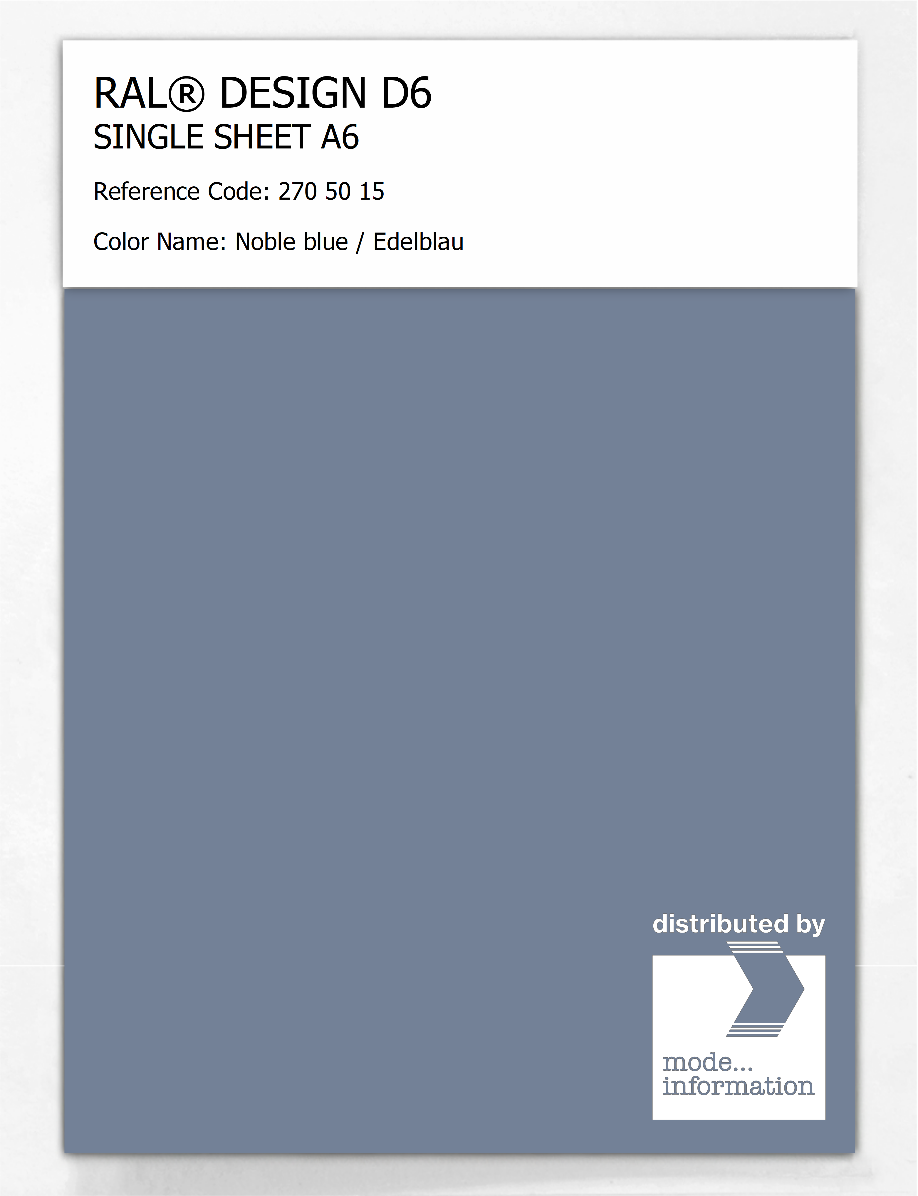 Artikelbild 1 des Artikels “RAL® DESIGN D6 SINGLE SHEET A6 270 50 15 Noble blue / Edelblau “