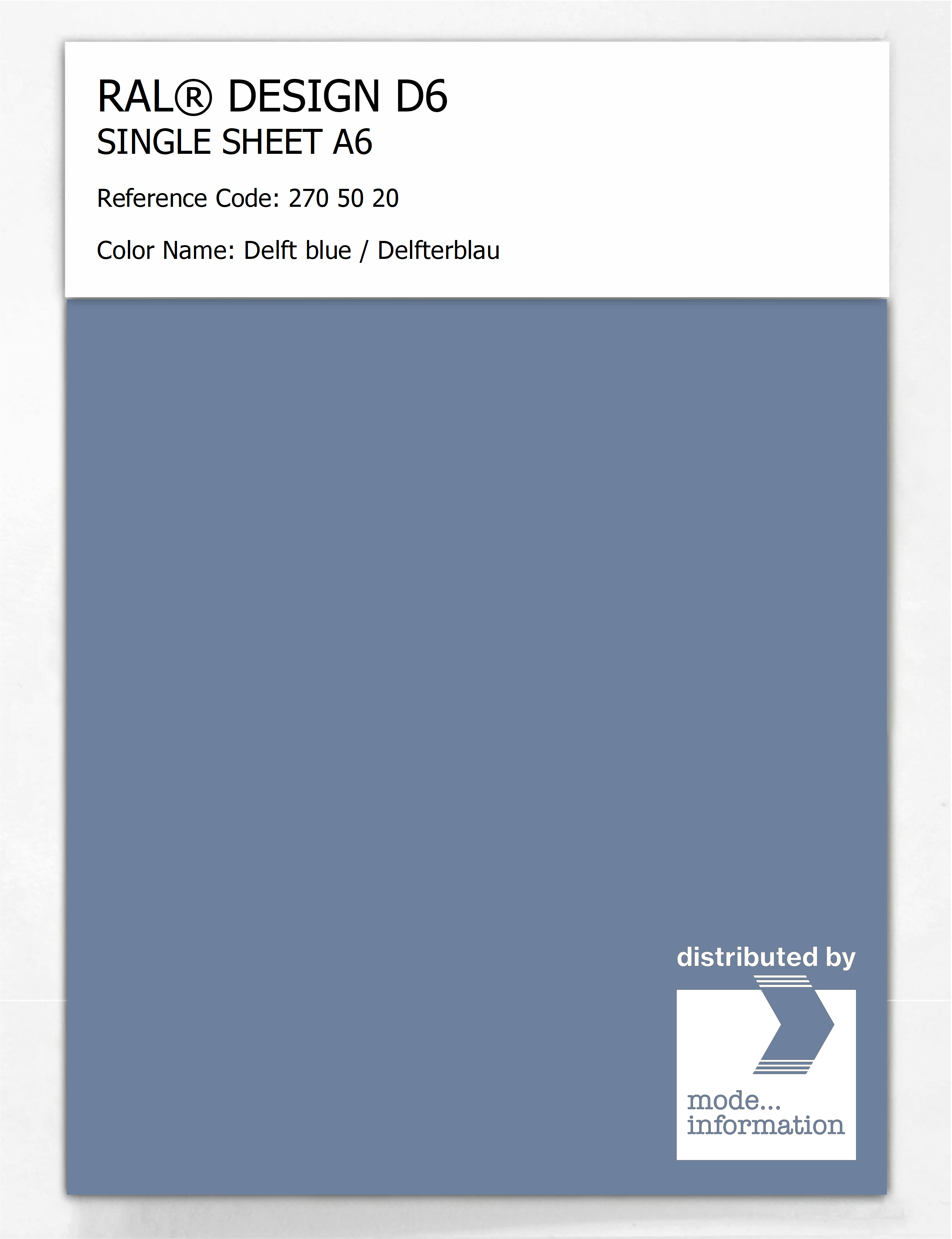 Product image 1 of the product “RAL® DESIGN D6 SINGLE SHEET A6 270 50 20 Delft blue / Delfterblau ”