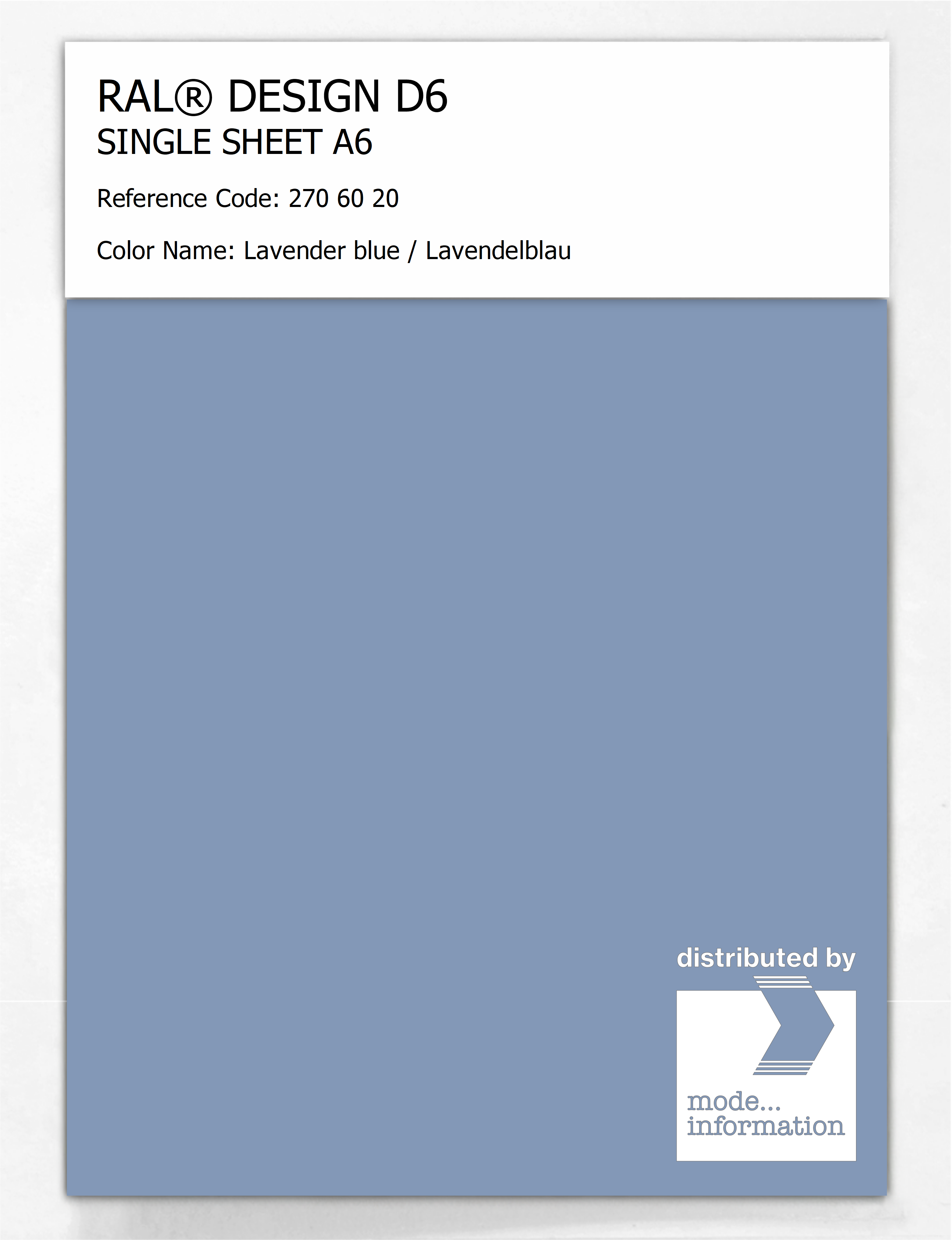 Product image 1 of the product “RAL® DESIGN D6 SINGLE SHEET A6 270 60 20 Lavender blue / Lavendelblau ”