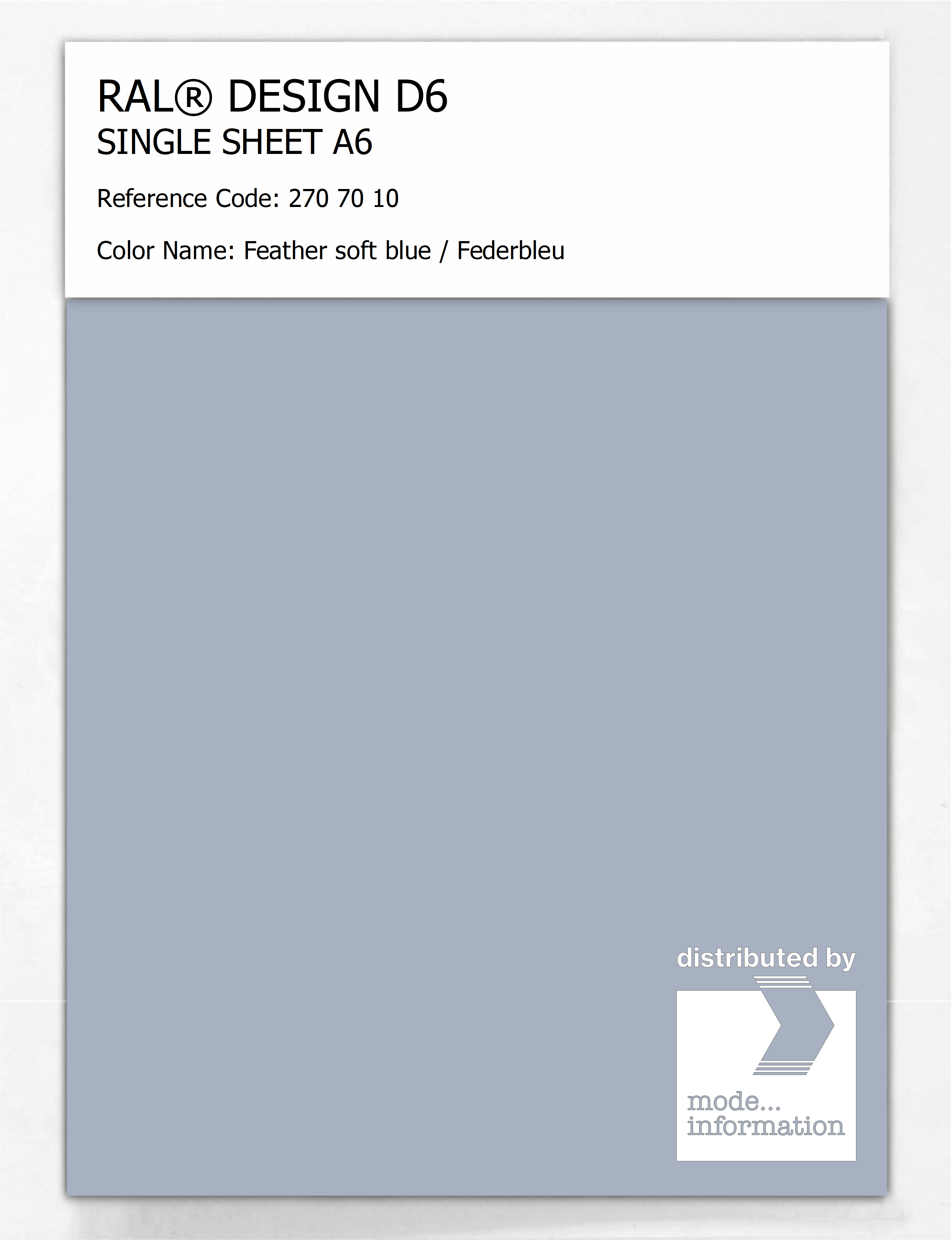 Product image 1 of the product “RAL® DESIGN D6 SINGLE SHEET A6 270 70 10 Feather soft blue / Federbleu ”