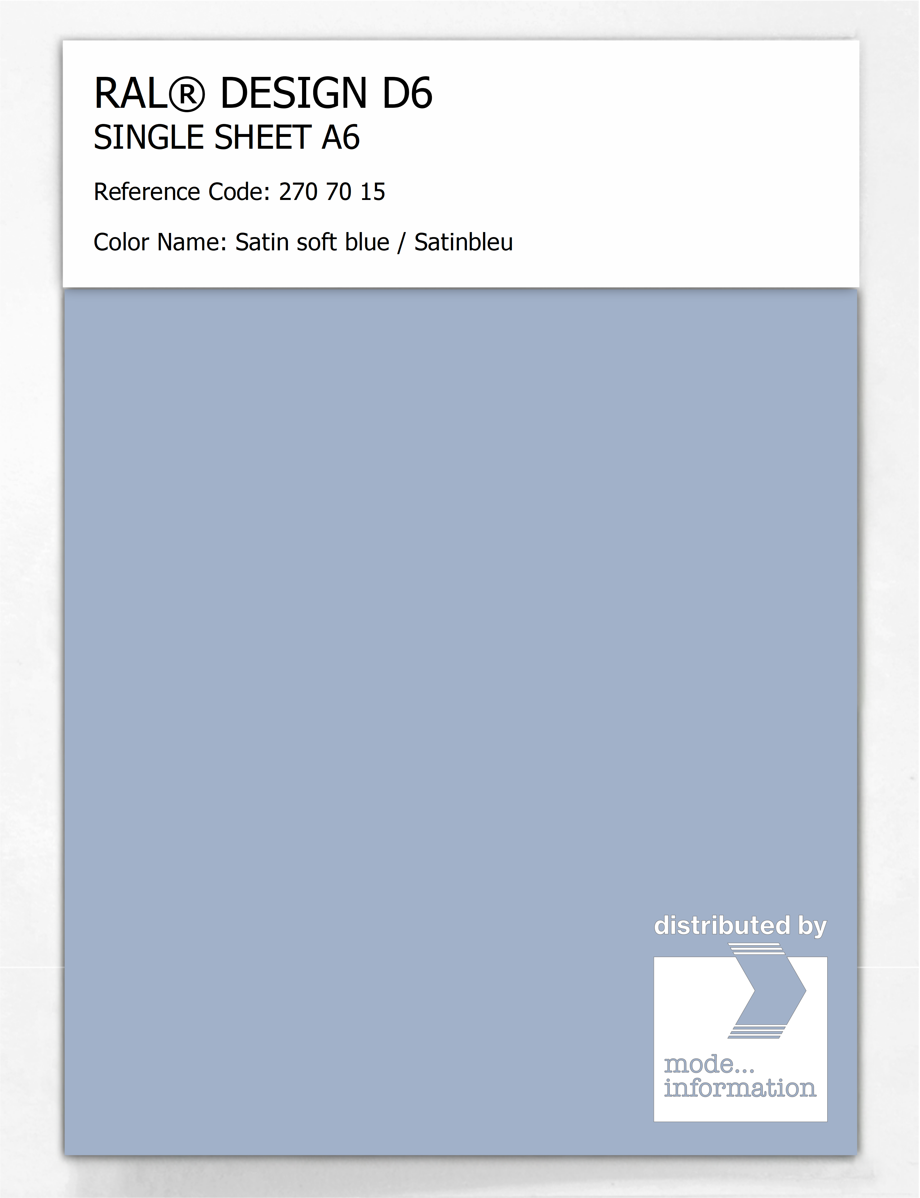 Artikelbild 1 des Artikels “RAL® DESIGN D6 SINGLE SHEET A6 270 70 15 Satin soft blue / Satinbleu “