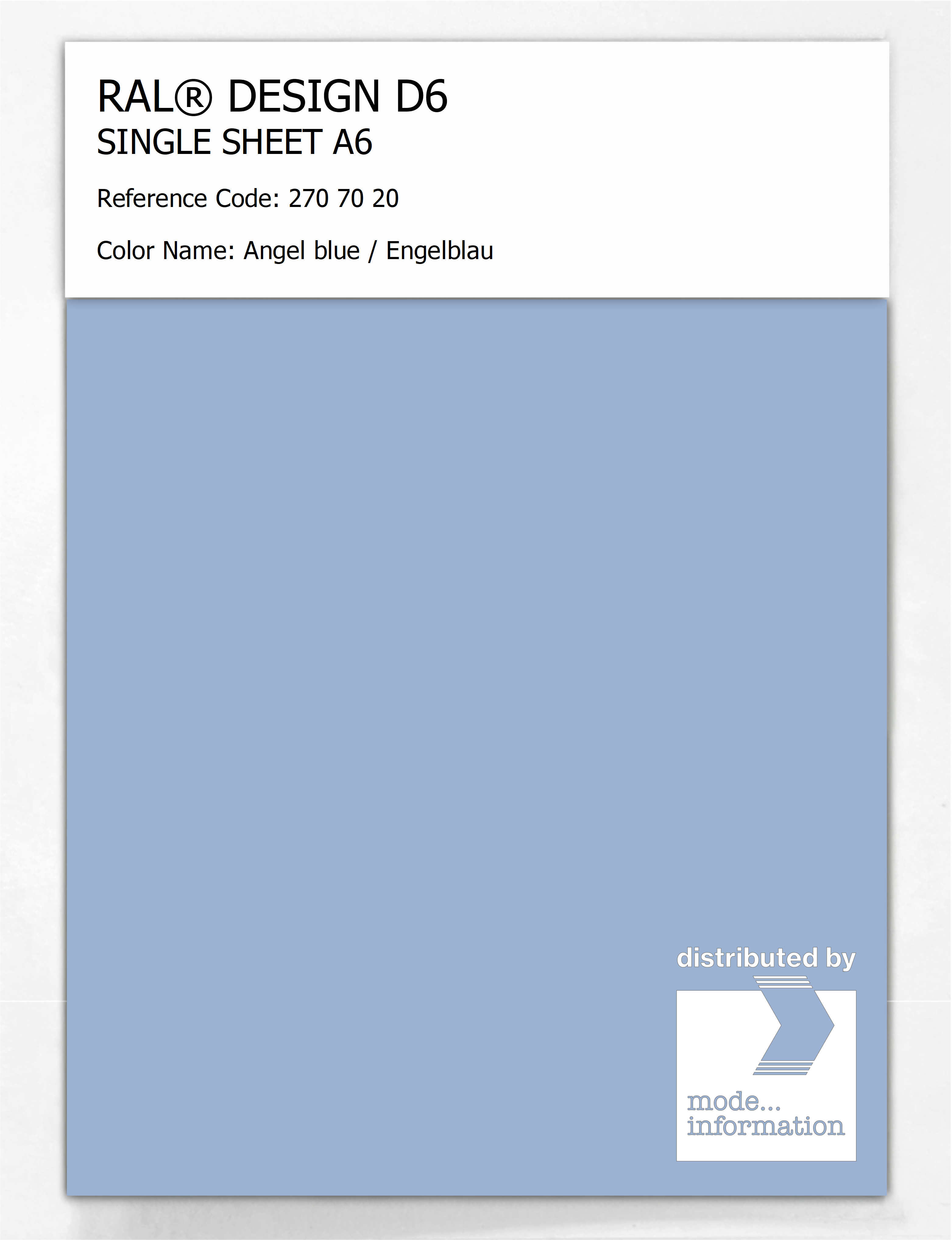 Product image 1 of the product “RAL® DESIGN D6 SINGLE SHEET A6 270 70 20 Angel blue / Engelblau ”