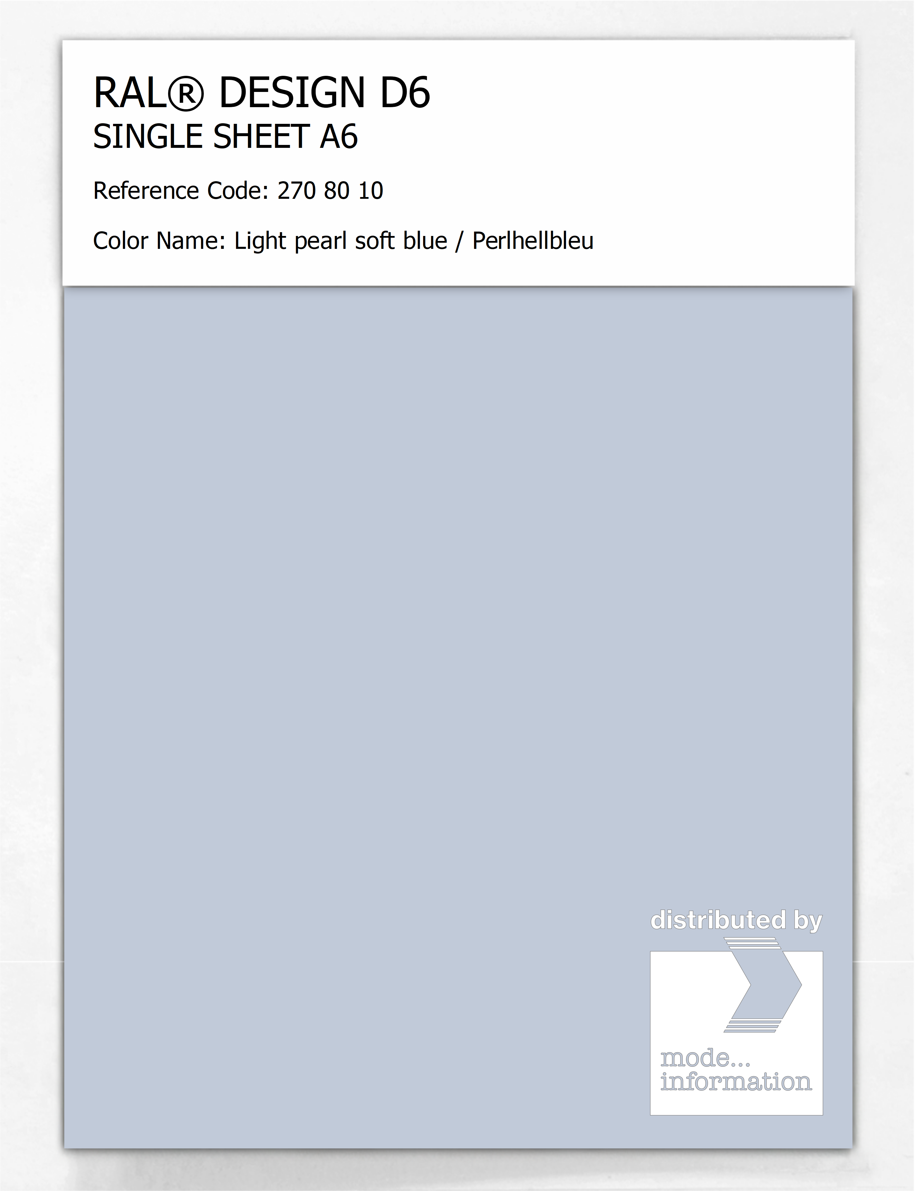 Artikelbild 1 des Artikels “RAL® DESIGN D6 SINGLE SHEET A6 270 80 10 Light pearl soft blue / Perlhellbleu “