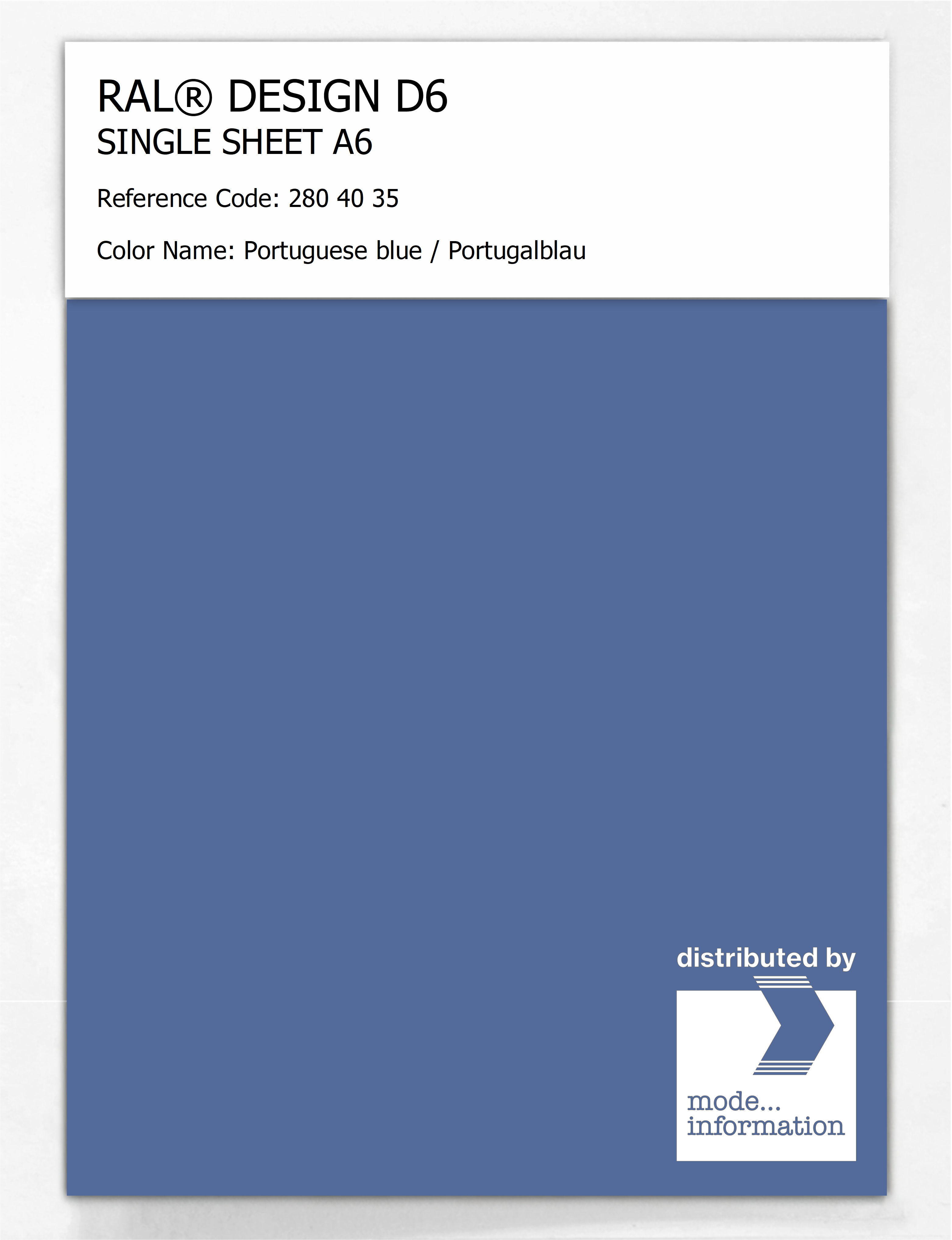 Product image 1 of the product “RAL® DESIGN D6 SINGLE SHEET A6 280 40 35 Portuguese blue / Portugalblau ”
