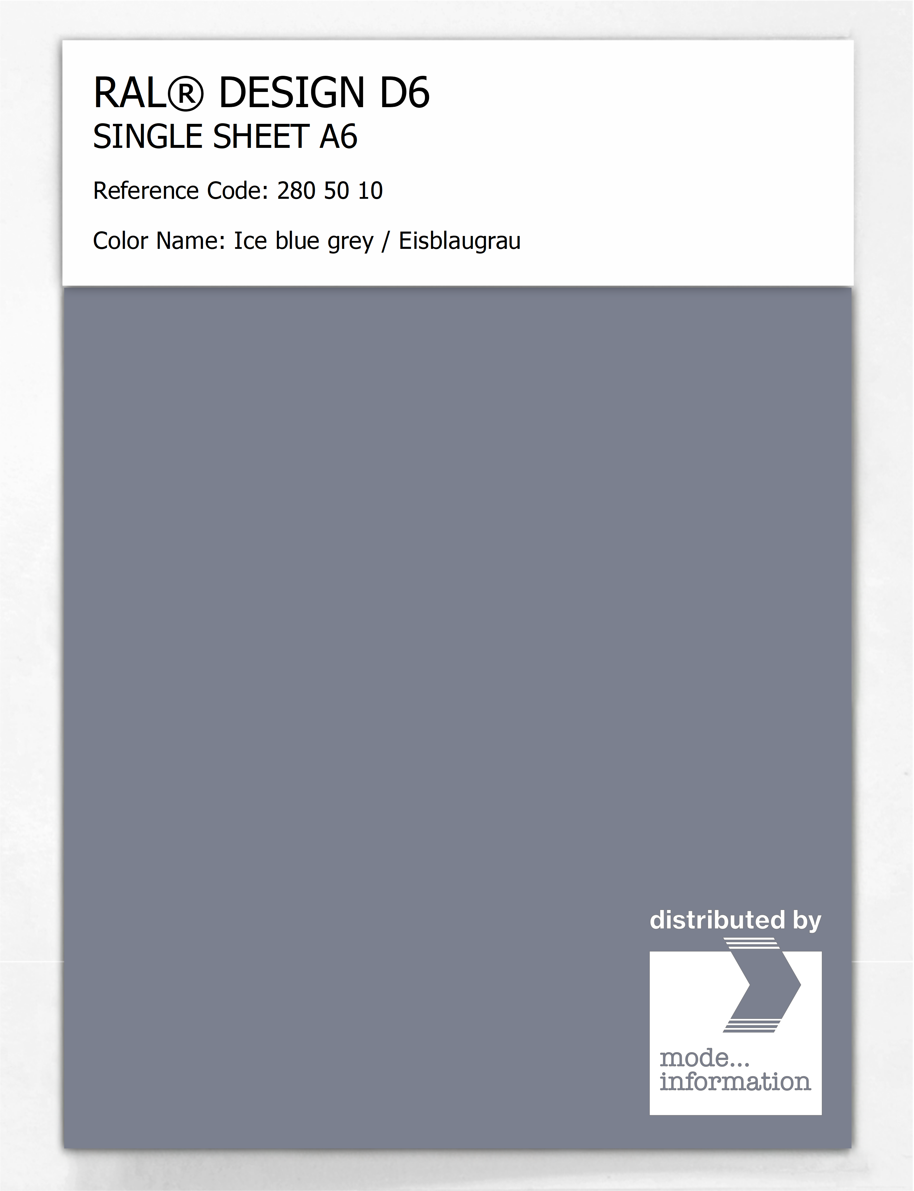 Product image 1 of the product “RAL® DESIGN D6 SINGLE SHEET A6 280 50 10 Ice blue grey / Eisblaugrau ”