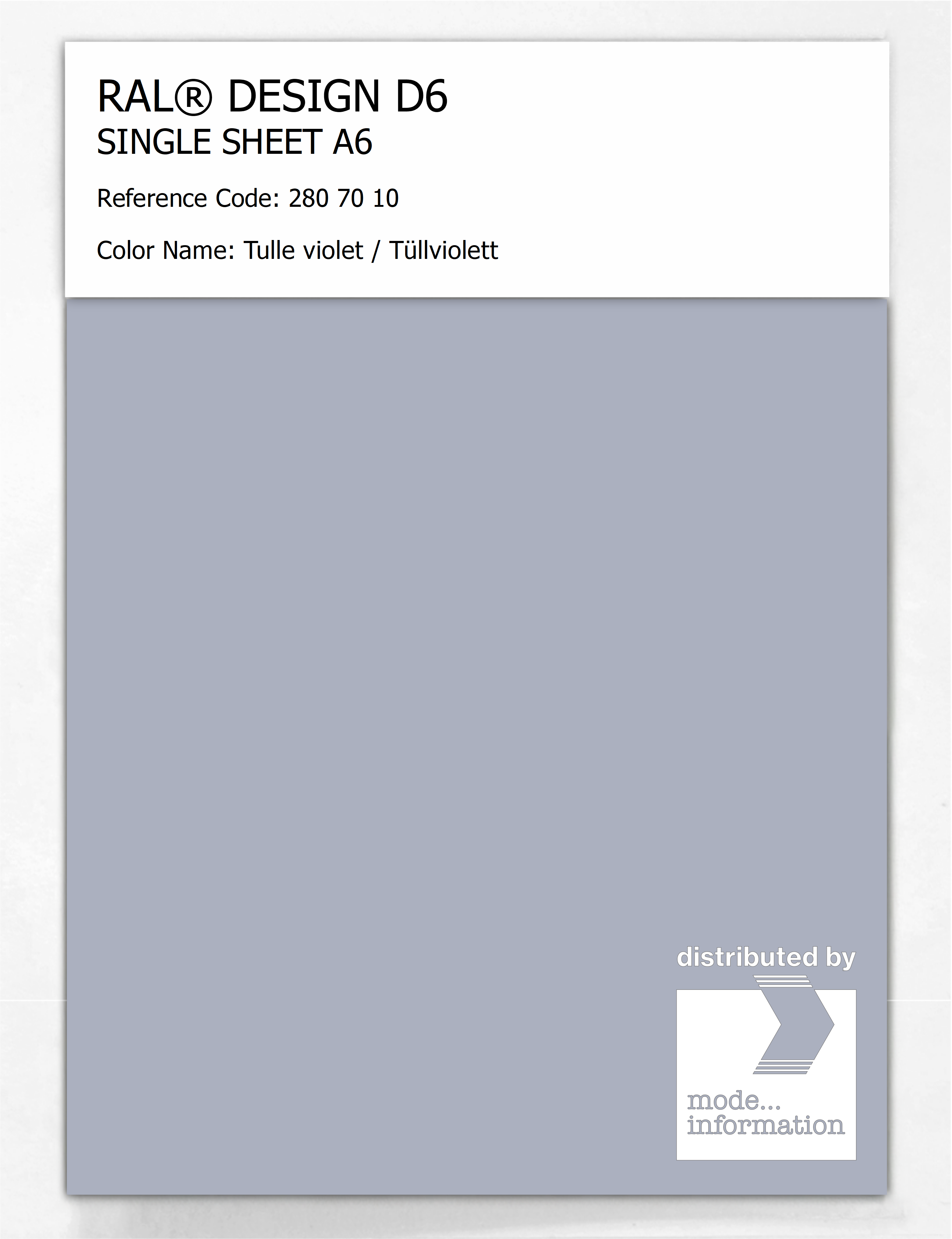 Product image 1 of the product “RAL® DESIGN D6 SINGLE SHEET A6 280 70 10 Tulle violet / Tüllviolett ”