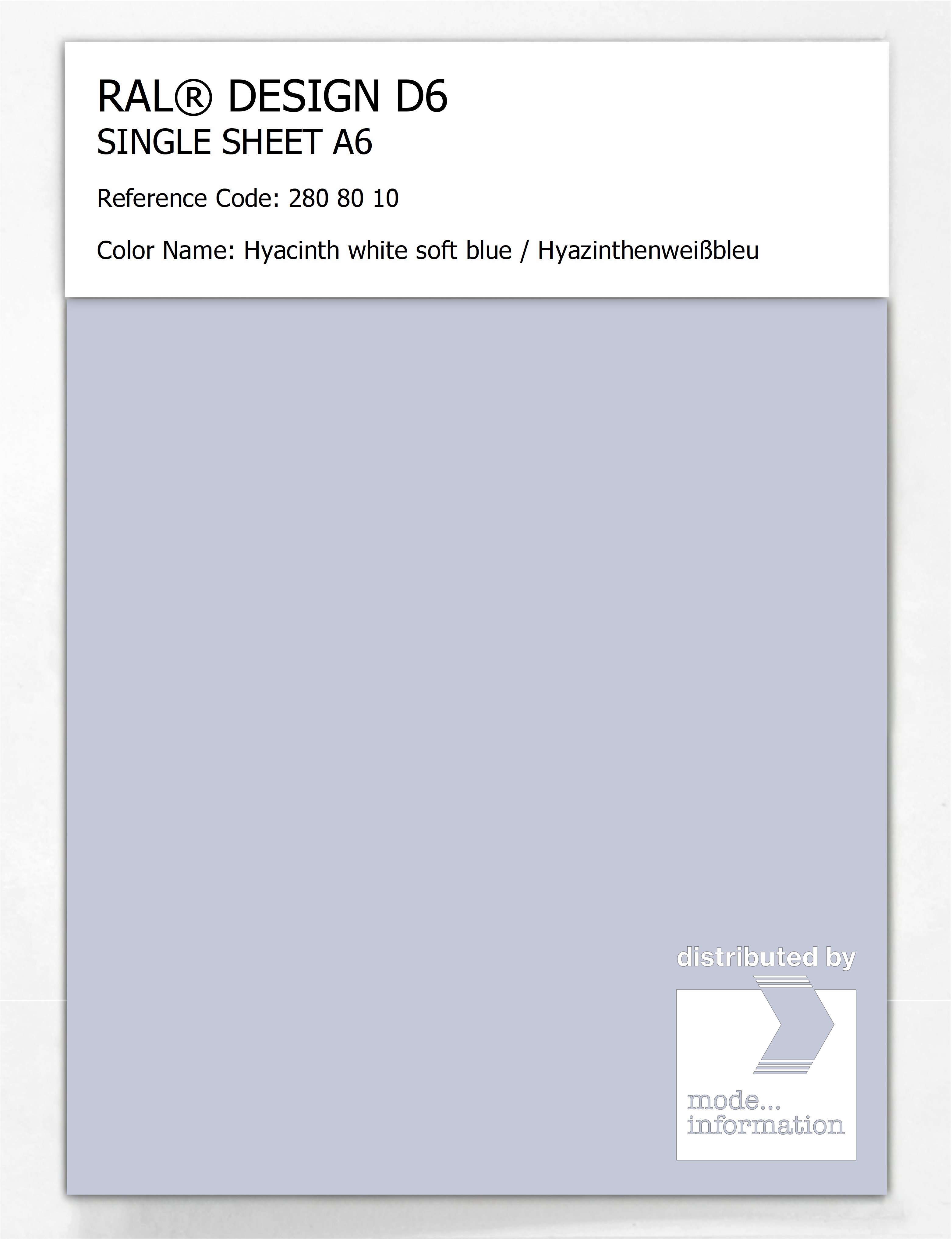 Product image 1 of the product “RAL® DESIGN D6 SINGLE SHEET A6 280 80 10 Hyacinth white soft blue / Hyazinthenweißbleu ”