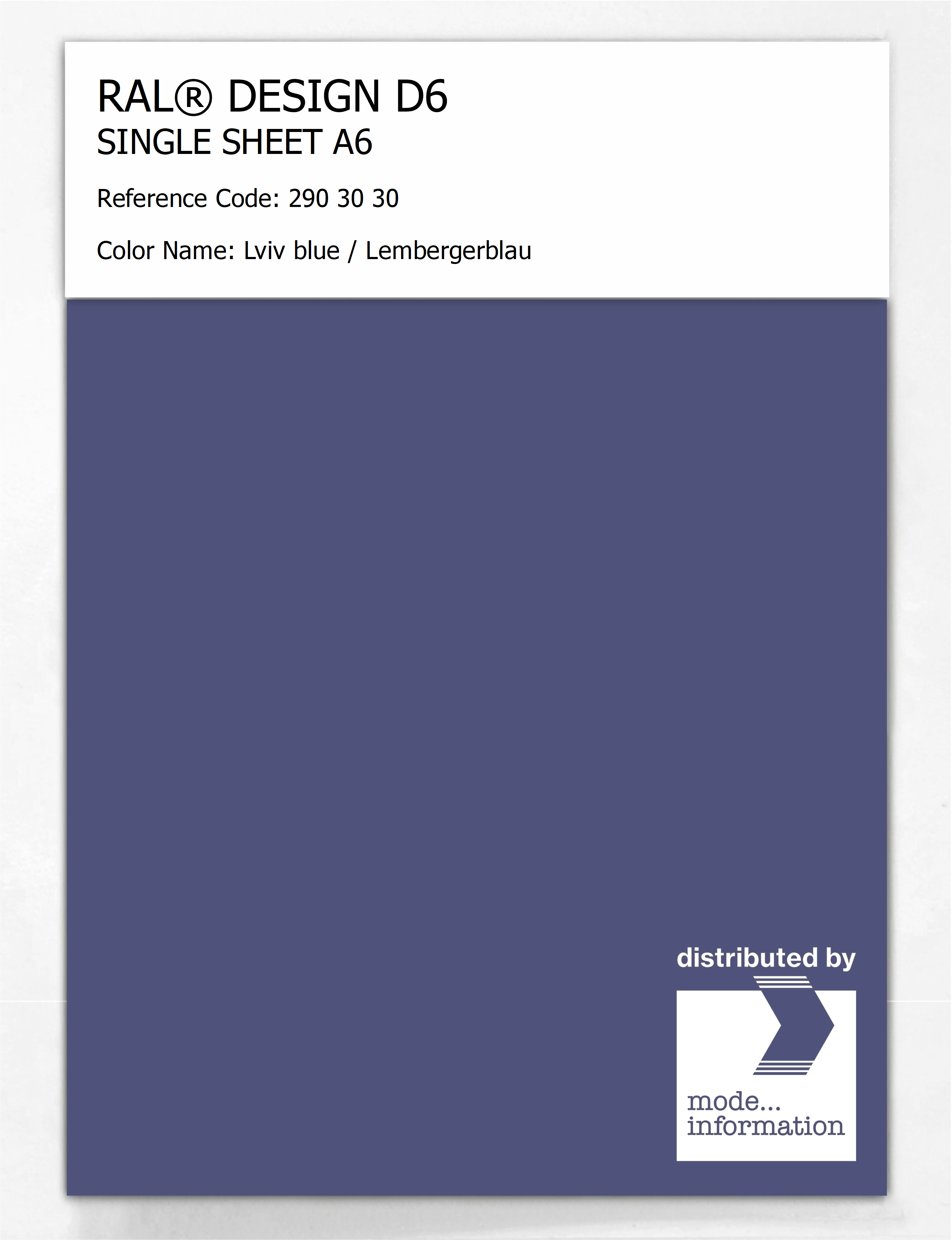Product image 1 of the product “RAL® DESIGN D6 SINGLE SHEET A6 290 30 30 Lviv blue / Lembergerblau ”