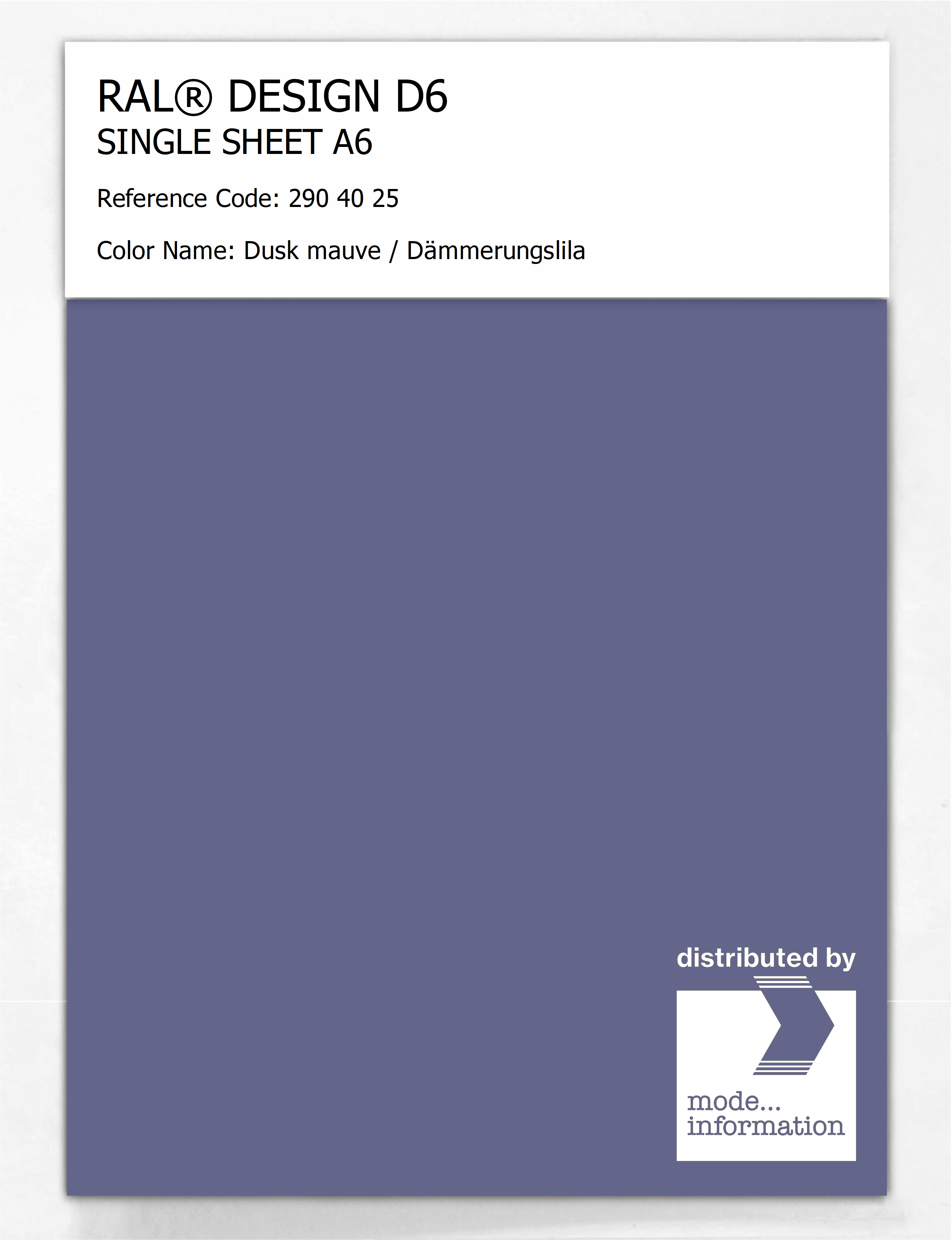 Product image 1 of the product “RAL® DESIGN D6 SINGLE SHEET A6 290 40 25 Dusk mauve / Dämmerungslila ”