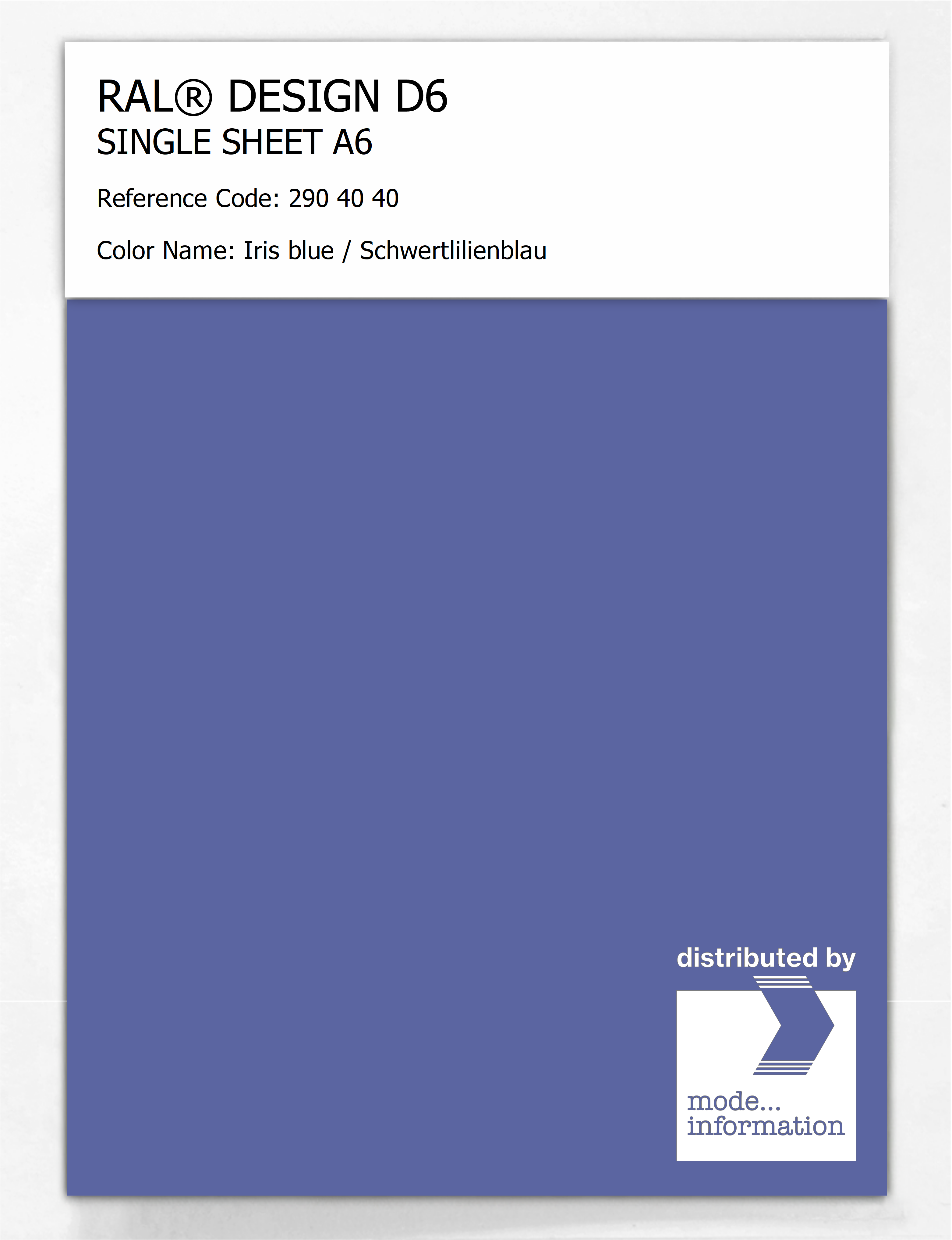 Product image 1 of the product “RAL® DESIGN D6 SINGLE SHEET A6 290 40 40 Iris blue / Schwertlilienblau ”