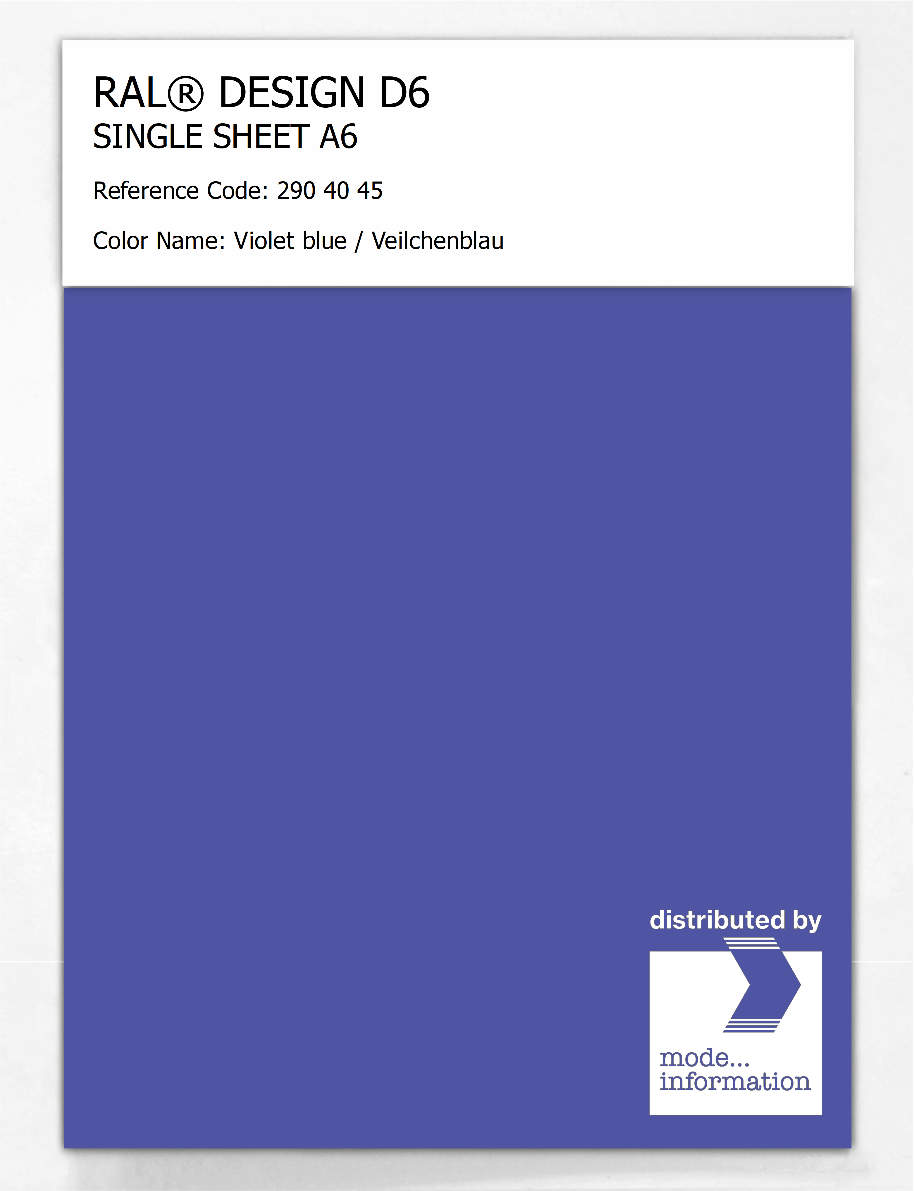 Product image 1 of the product “RAL® DESIGN D6 SINGLE SHEET A6 290 40 45 Violet blue / Veilchenblau ”