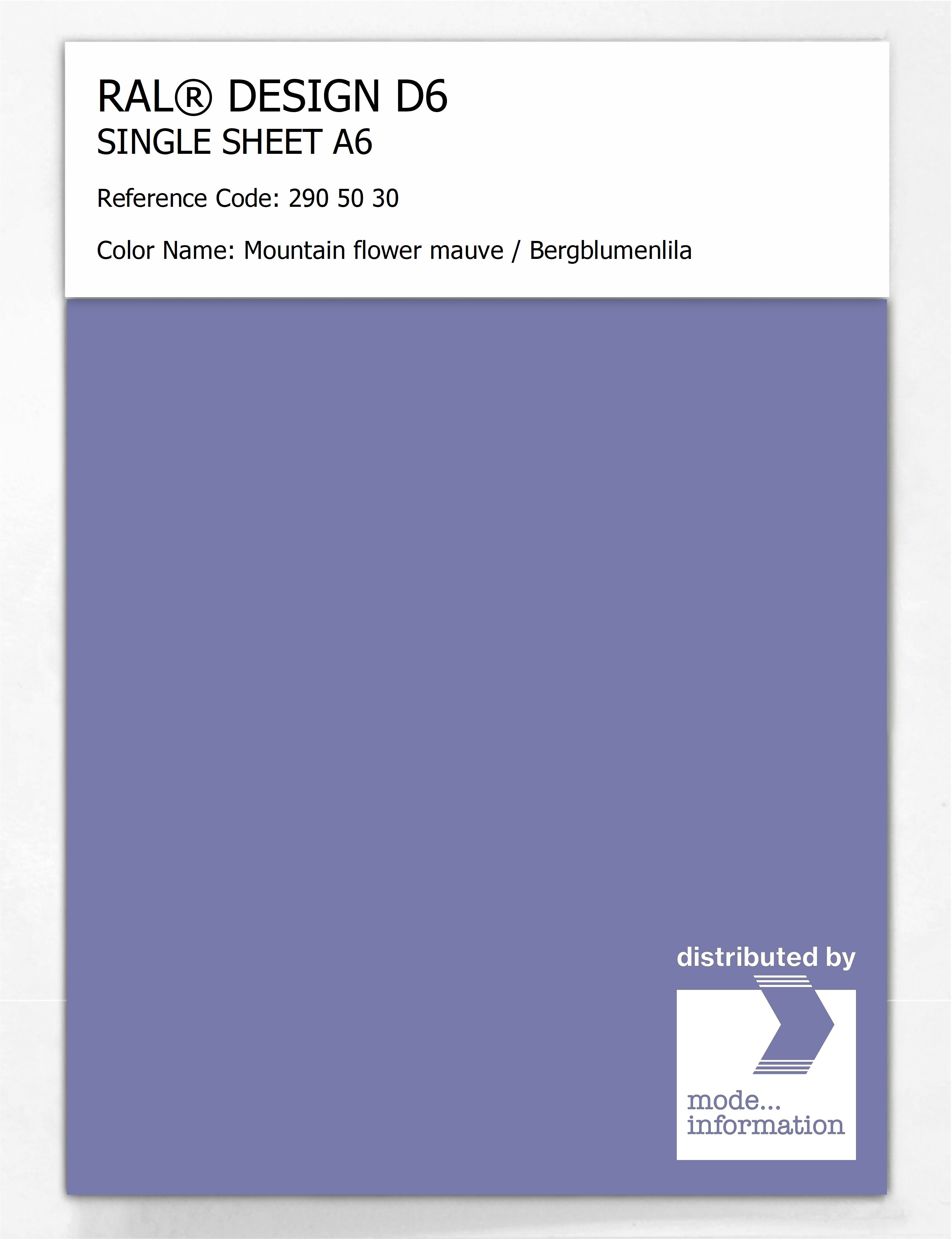 Product image 1 of the product “RAL® DESIGN D6 SINGLE SHEET A6 290 50 30 Mountain flower mauve / Bergblumenlila ”