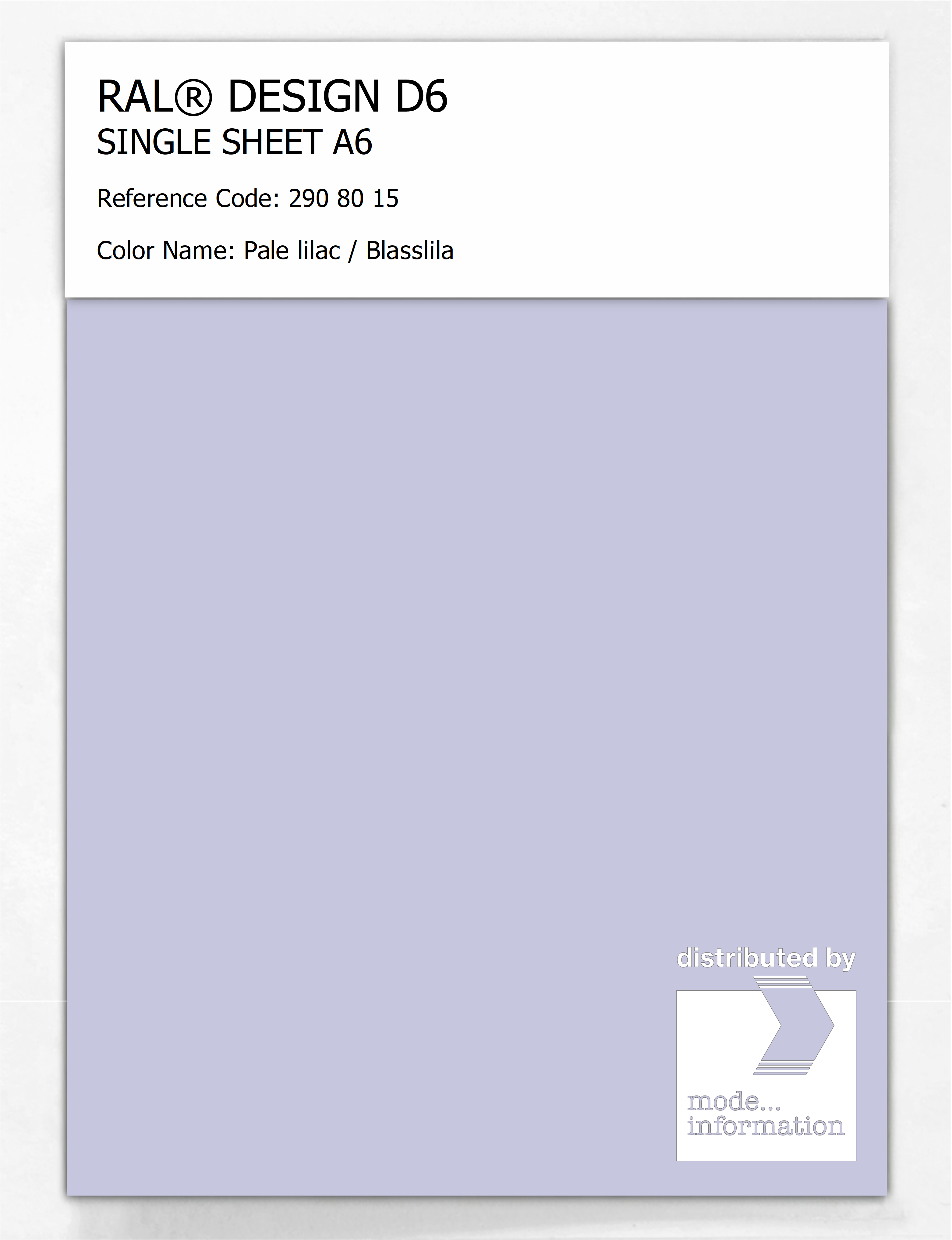 Product image 1 of the product “RAL® DESIGN D6 SINGLE SHEET A6 290 80 15 Pale lilac / Blasslila ”