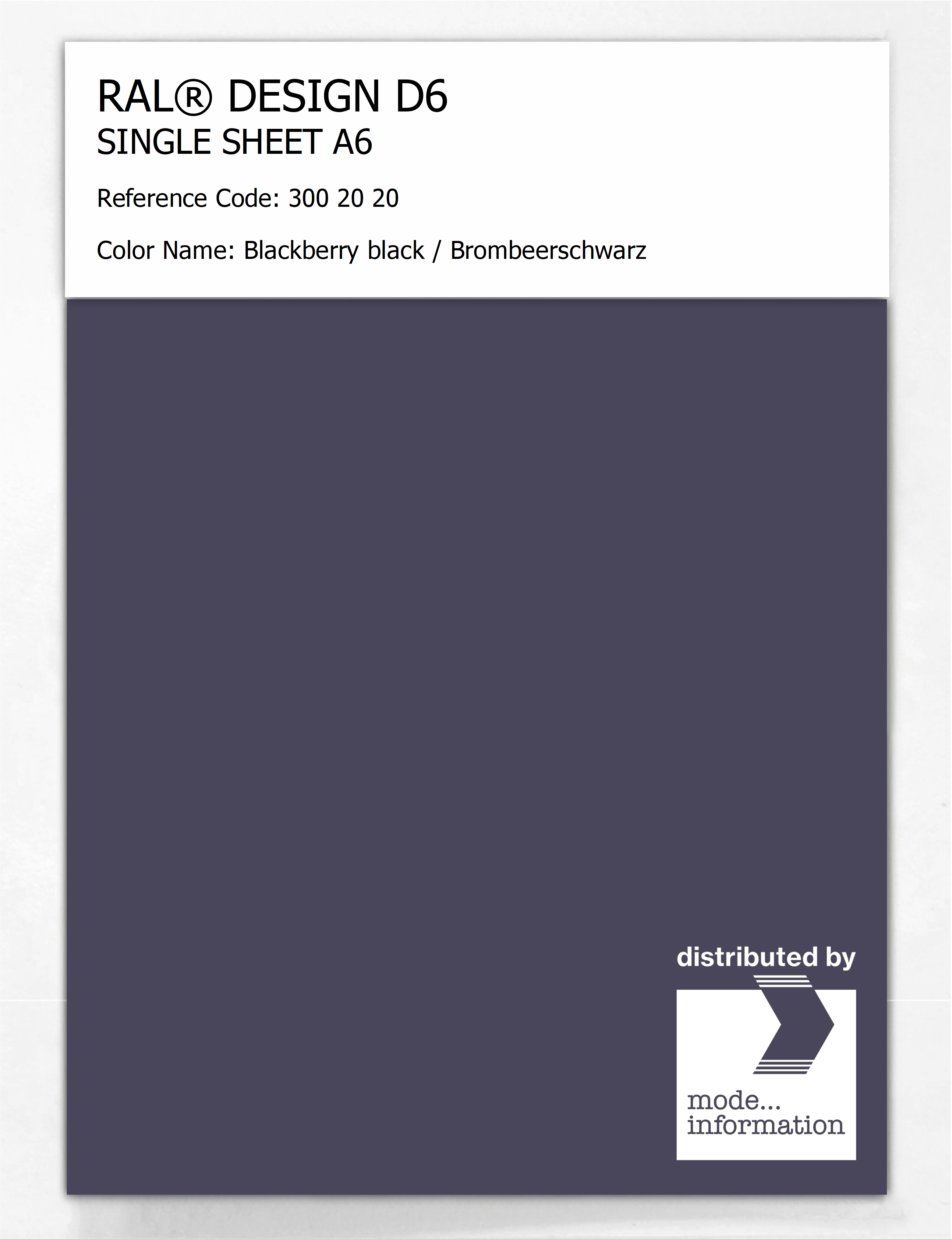 Product image 1 of the product “RAL® DESIGN D6 SINGLE SHEET A6 300 20 20 Blackberry black / Brombeerschwarz ”