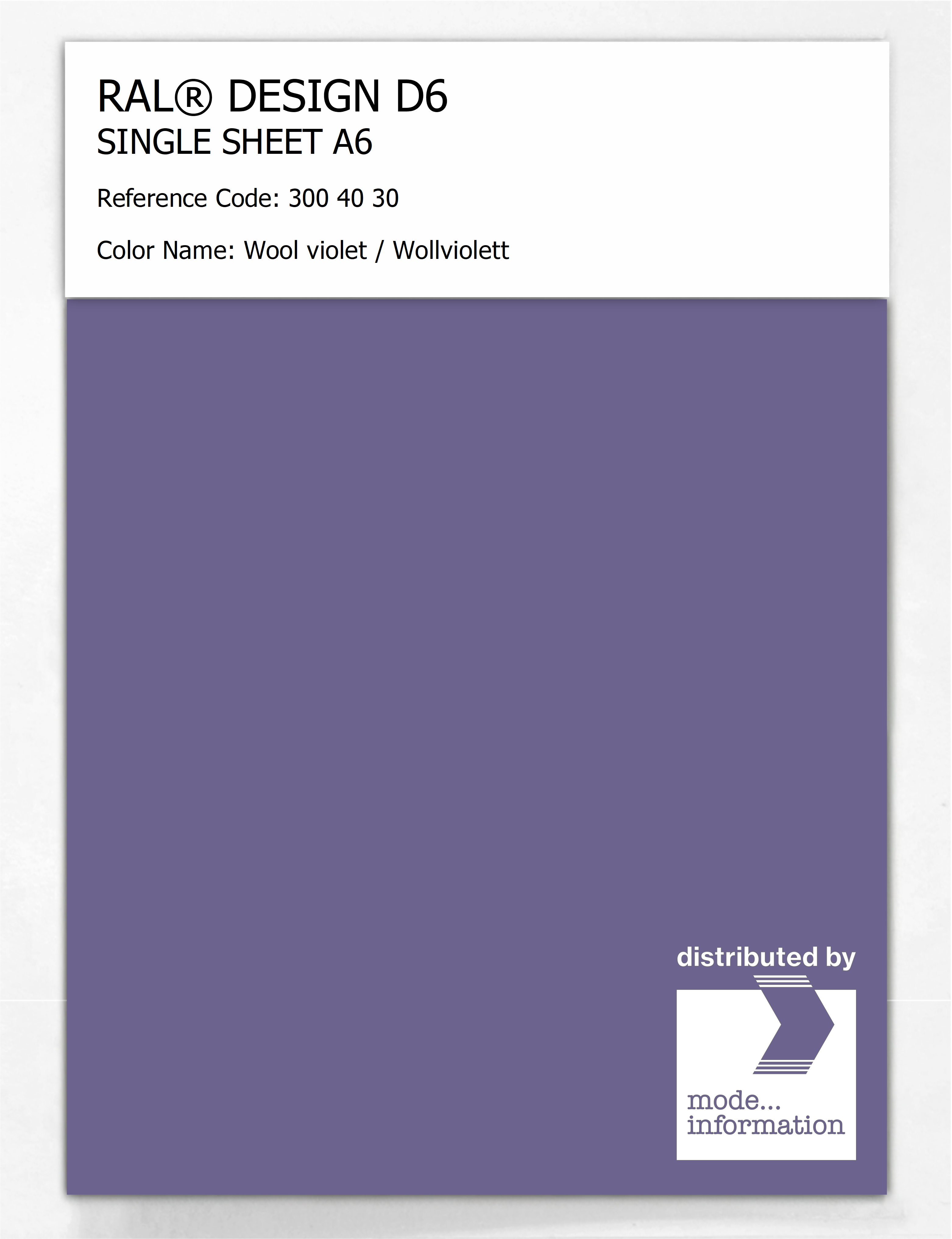 Artikelbild 1 des Artikels “RAL® DESIGN D6 SINGLE SHEET A6 300 40 30 Wool violet / Wollviolett “