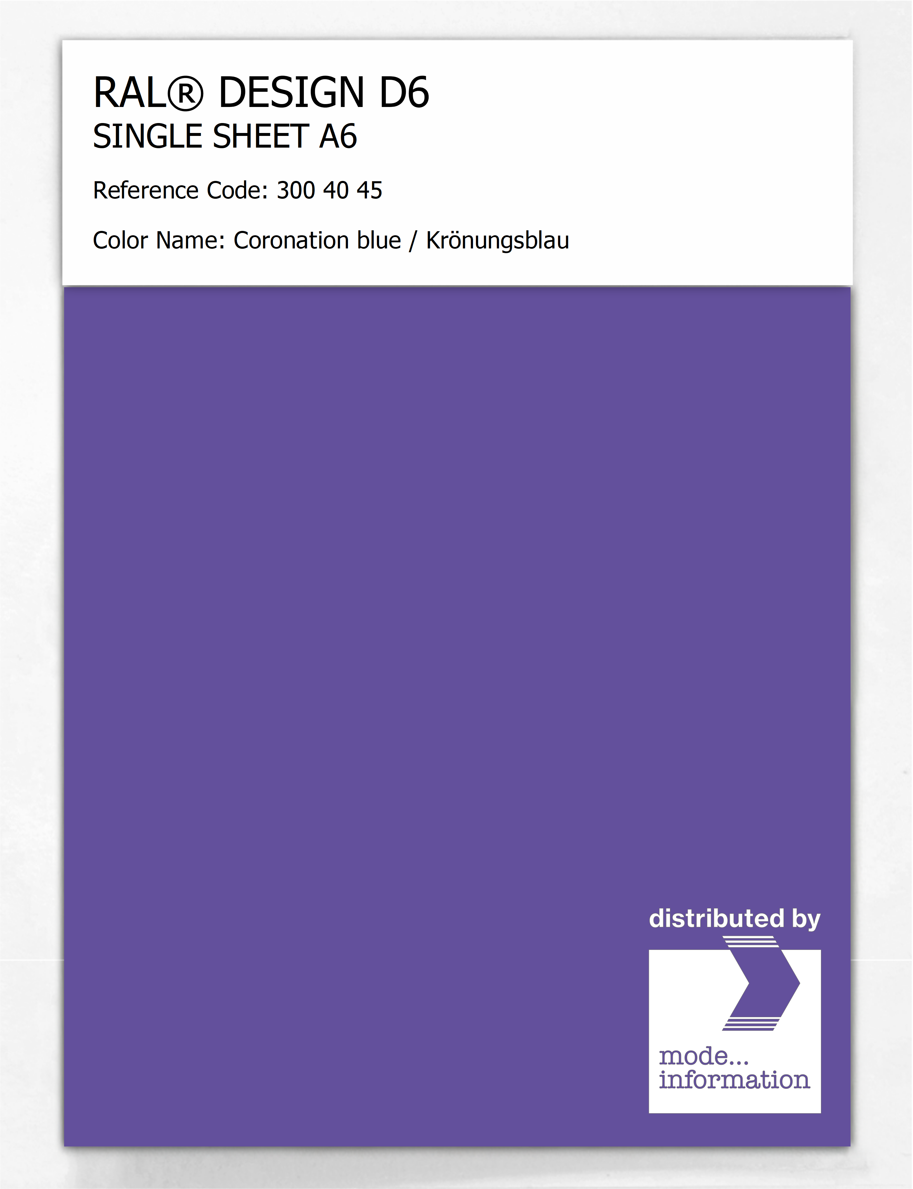 Artikelbild 1 des Artikels “RAL® DESIGN D6 SINGLE SHEET A6 300 40 45 Coronation blue / Krönungsblau “
