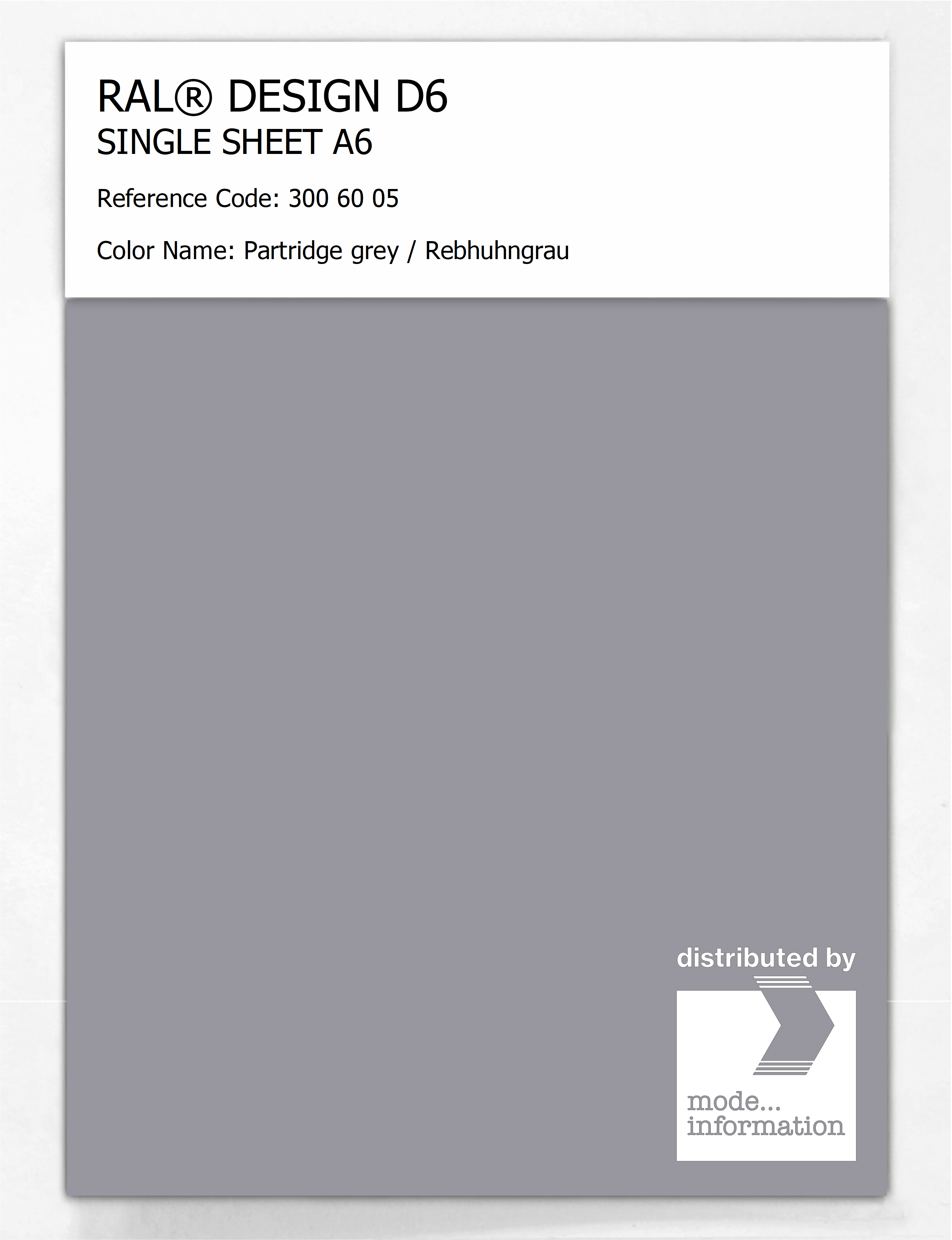 Product image 1 of the product “RAL® DESIGN D6 SINGLE SHEET A6 300 60 05 Partridge grey / Rebhuhngrau ”