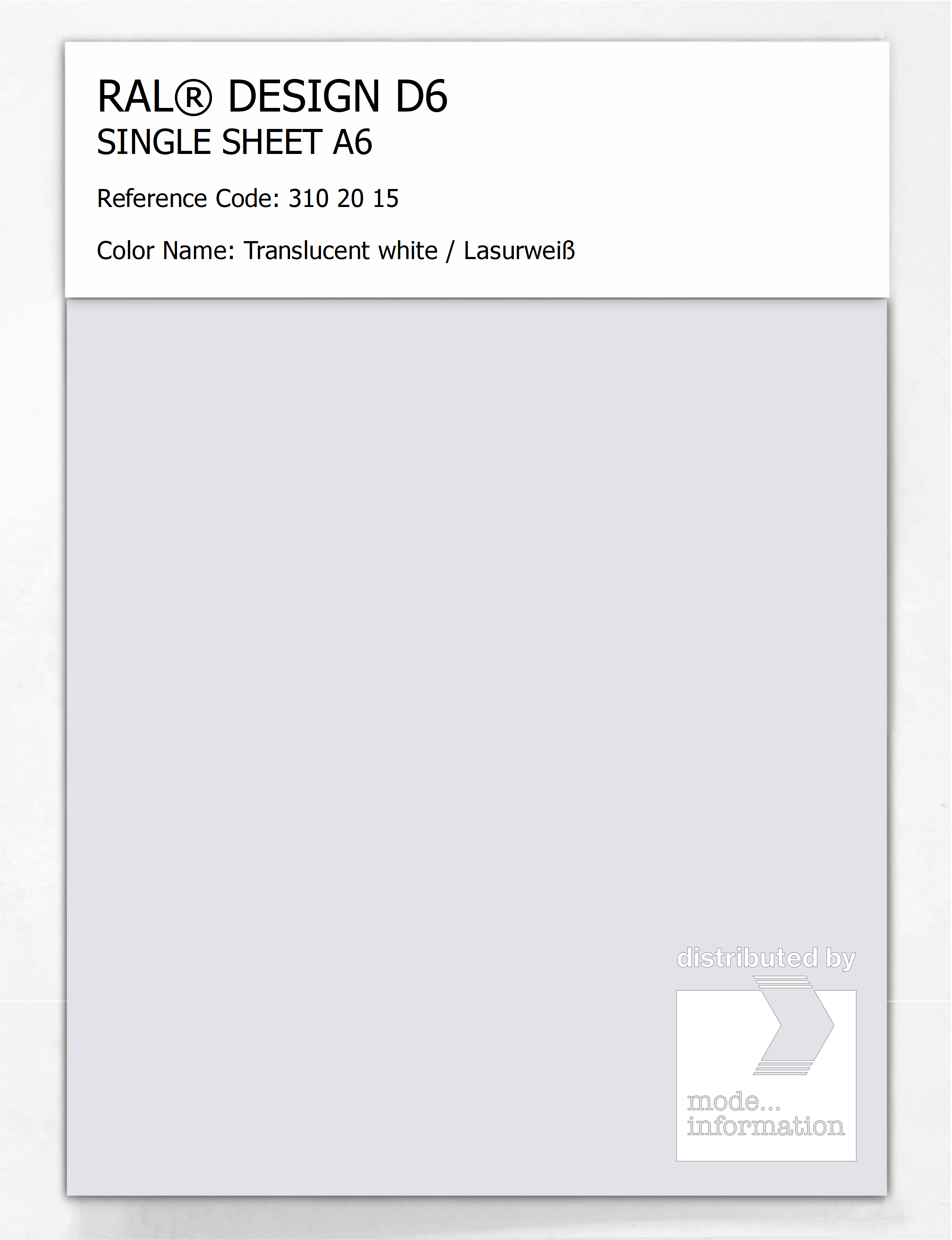 Artikelbild 1 des Artikels “RAL® DESIGN D6 SINGLE SHEET A6 310 20 15 Translucent white / Lasurweiß “