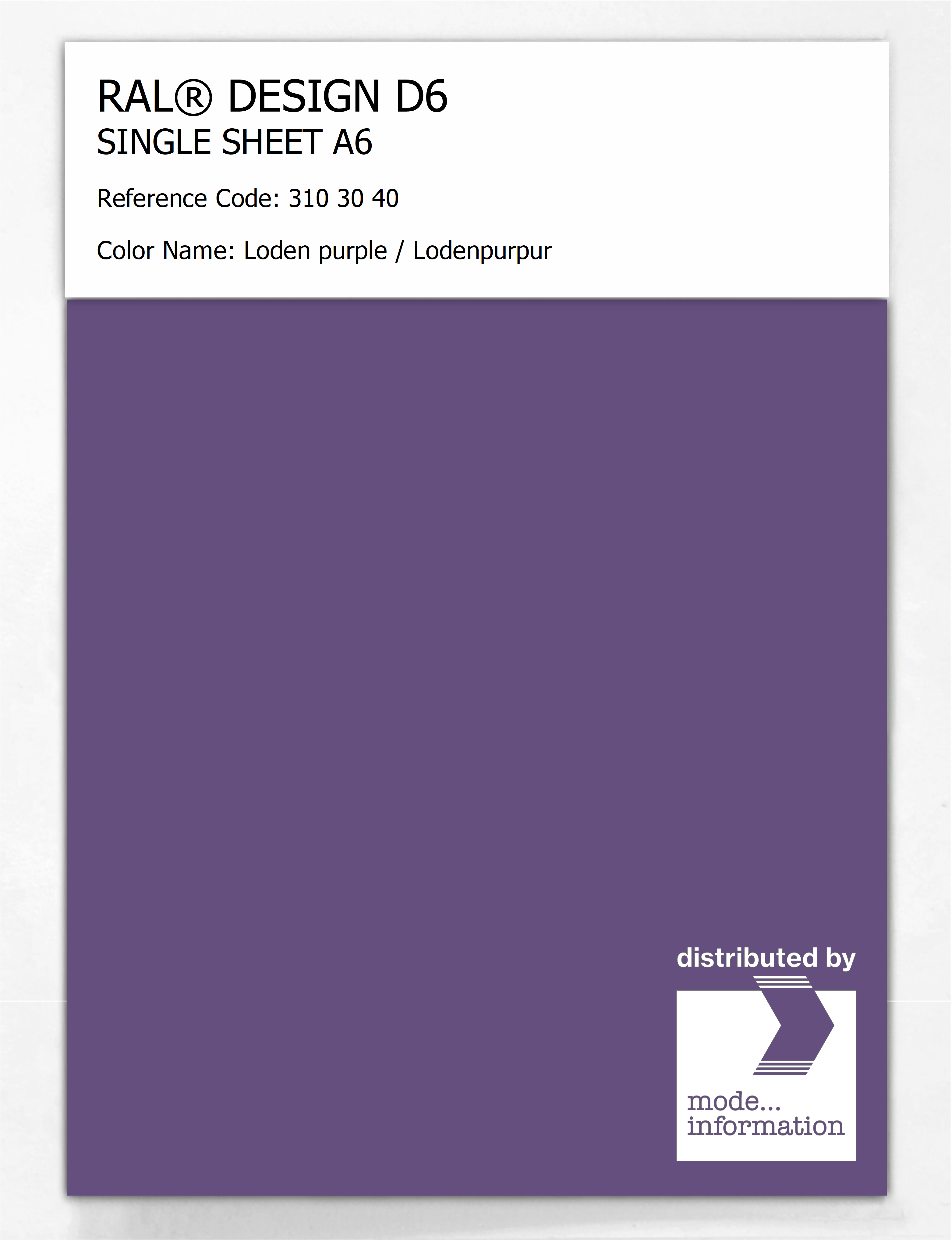 Product image 1 of the product “RAL® DESIGN D6 SINGLE SHEET A6 310 30 40 Loden purple / Lodenpurpur ”
