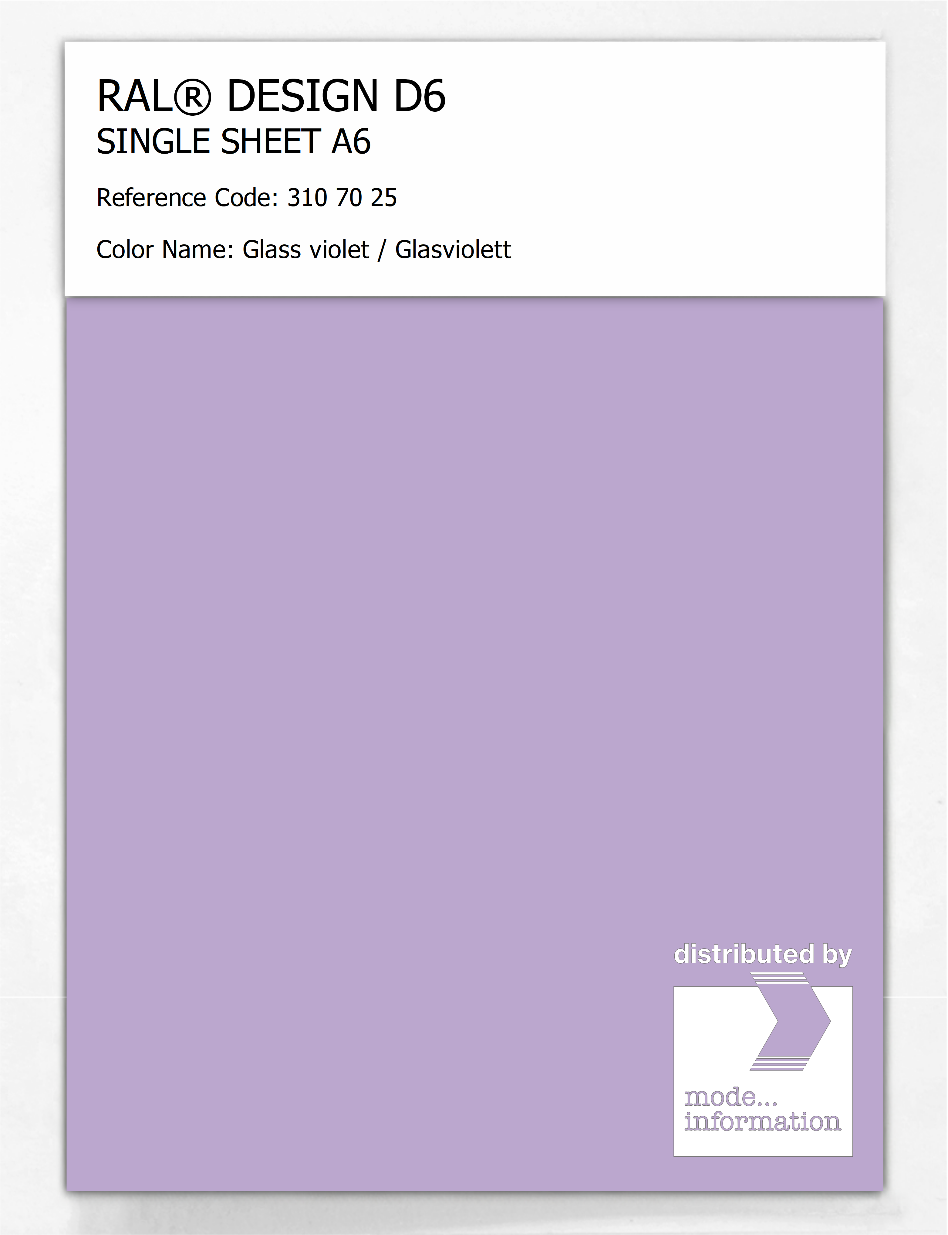 Artikelbild 1 des Artikels “RAL® DESIGN D6 SINGLE SHEET A6 310 70 25 Glass violet / Glasviolett “