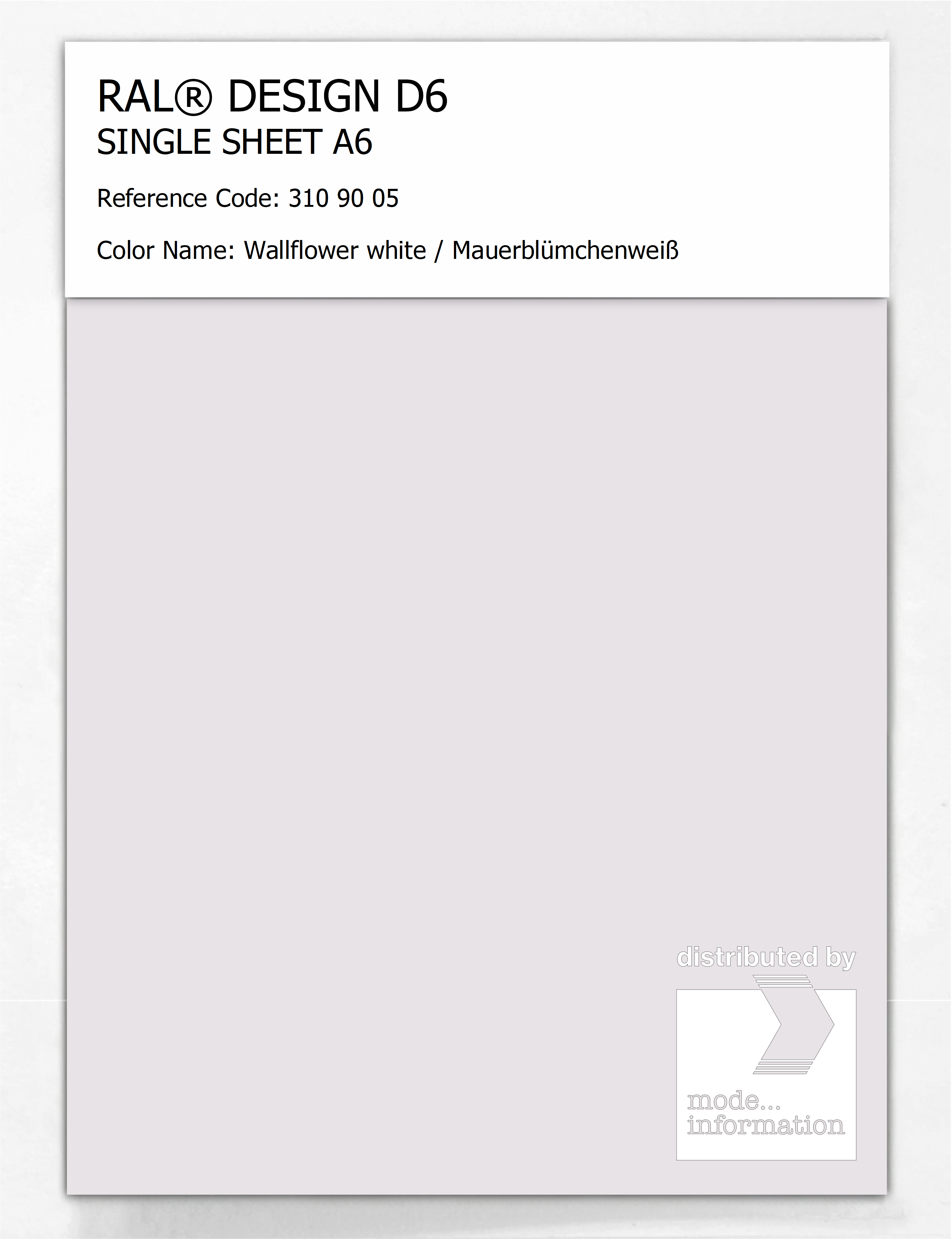 Product image 1 of the product “RAL® DESIGN D6 SINGLE SHEET A6 310 90 05 Wallflower white / Mauerblümchenweiß ”