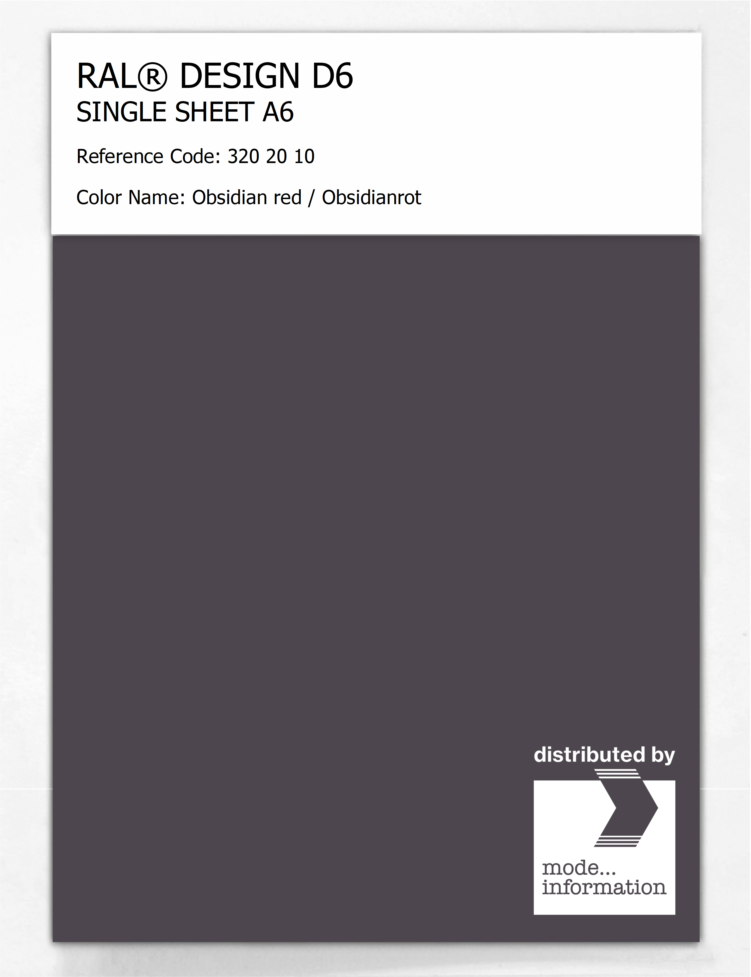 Artikelbild 1 des Artikels “RAL® DESIGN D6 SINGLE SHEET A6 320 20 10 Obsidian red / Obsidianrot “