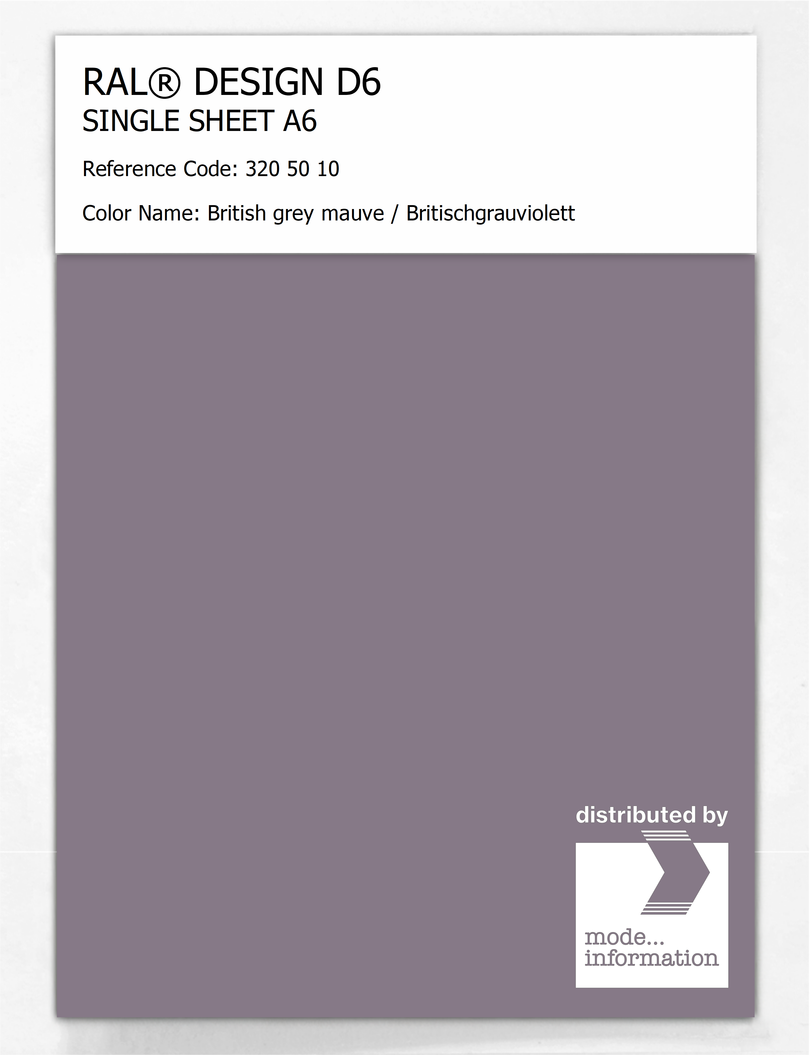 Product image 1 of the product “RAL® DESIGN D6 SINGLE SHEET A6 320 50 10 British grey mauve / Britischgrauviolett ”