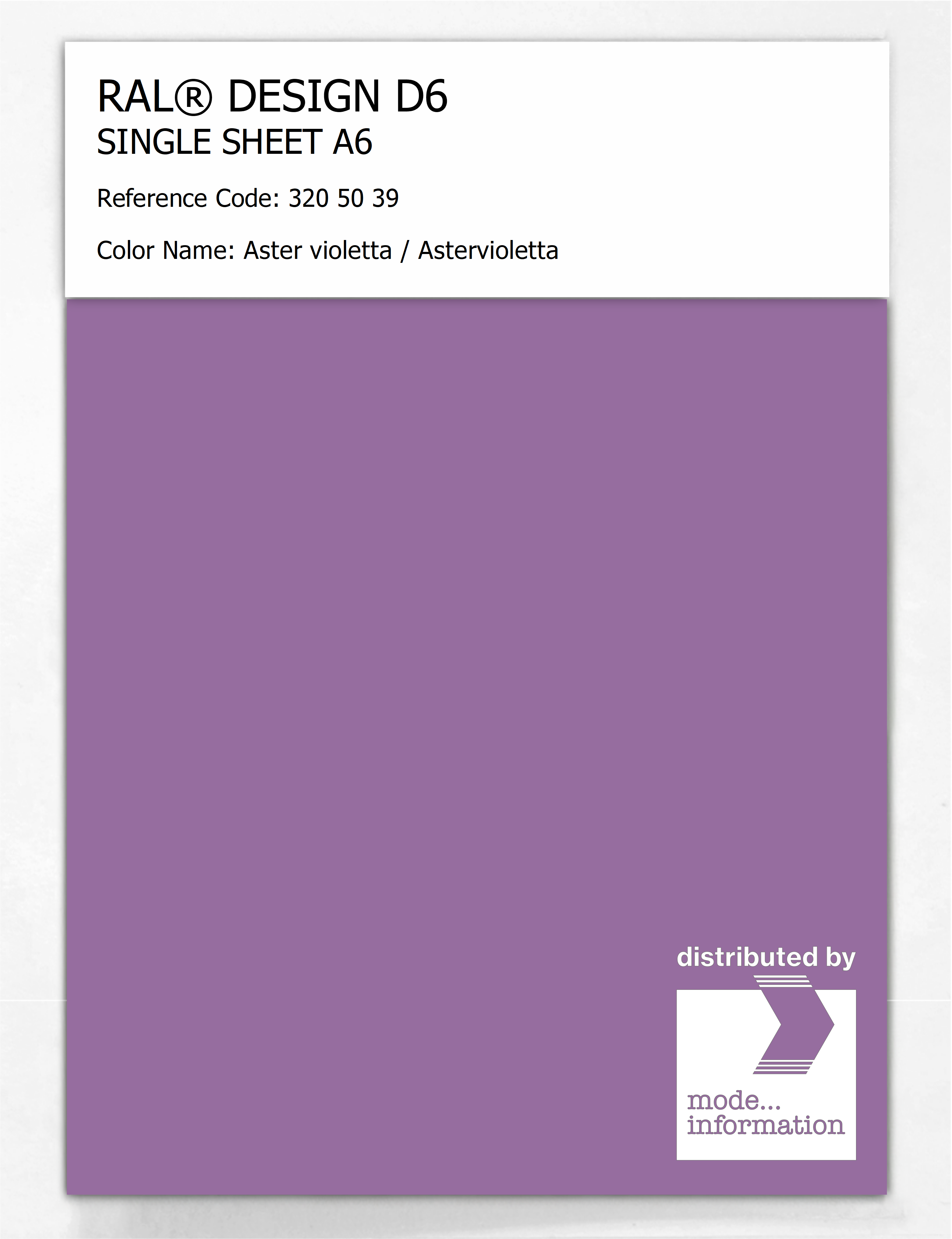 Product image 1 of the product “RAL® DESIGN D6 SINGLE SHEET A6 320 50 39 Aster violetta / Astervioletta ”