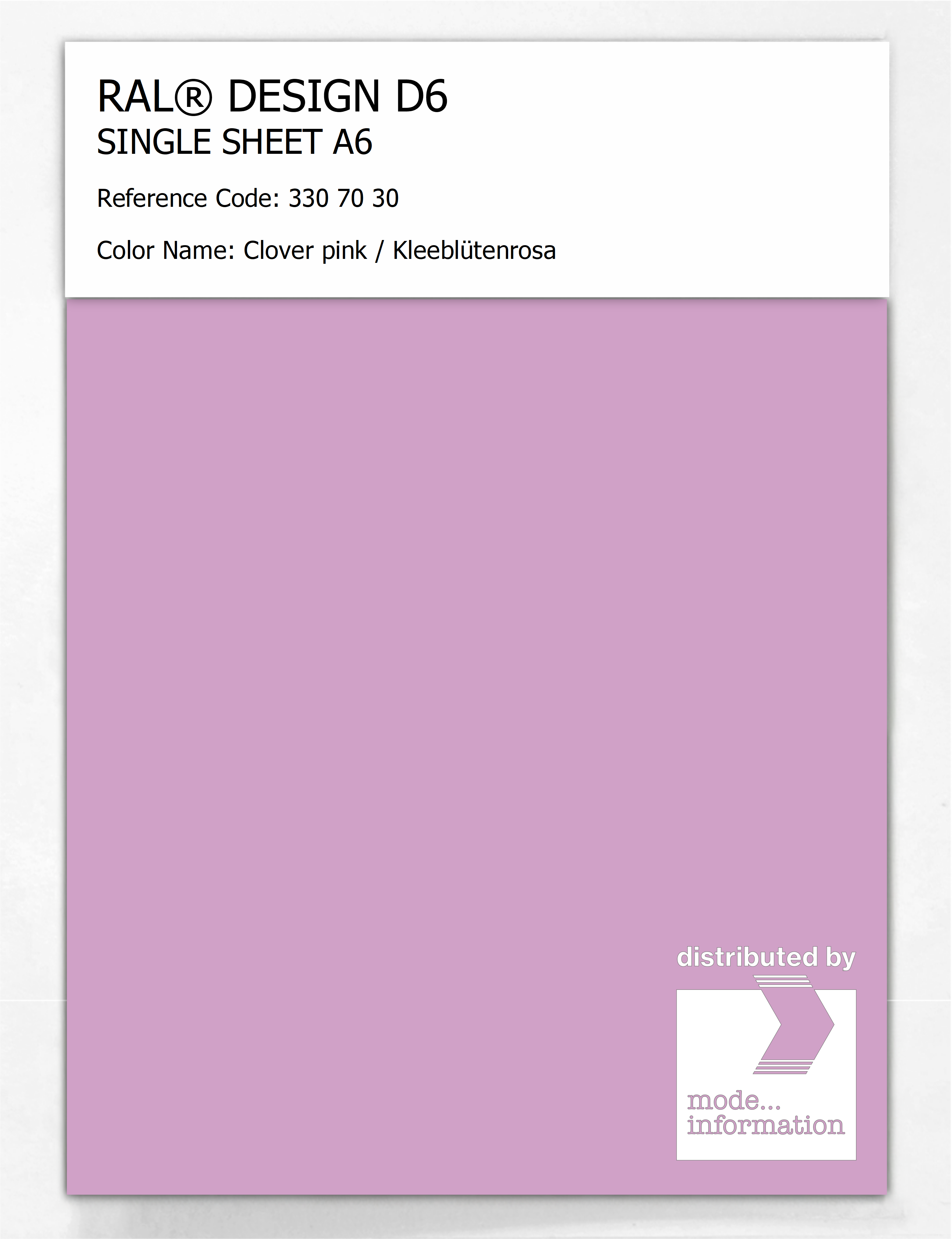 Product image 1 of the product “RAL® DESIGN D6 SINGLE SHEET A6 330 70 30 Clover pink / Kleeblütenrosa ”