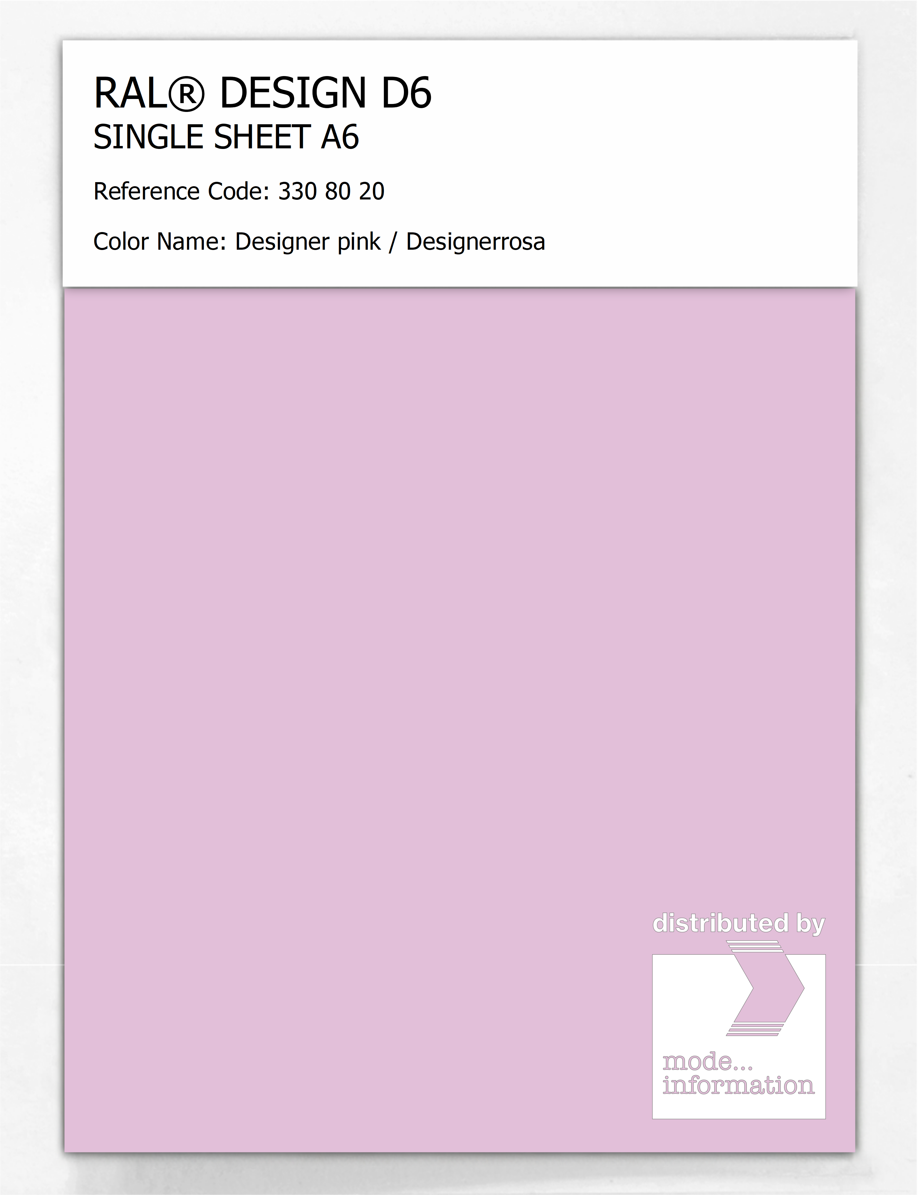 Product image 1 of the product “RAL® DESIGN D6 SINGLE SHEET A6 330 80 20 Designer pink / Designerrosa ”