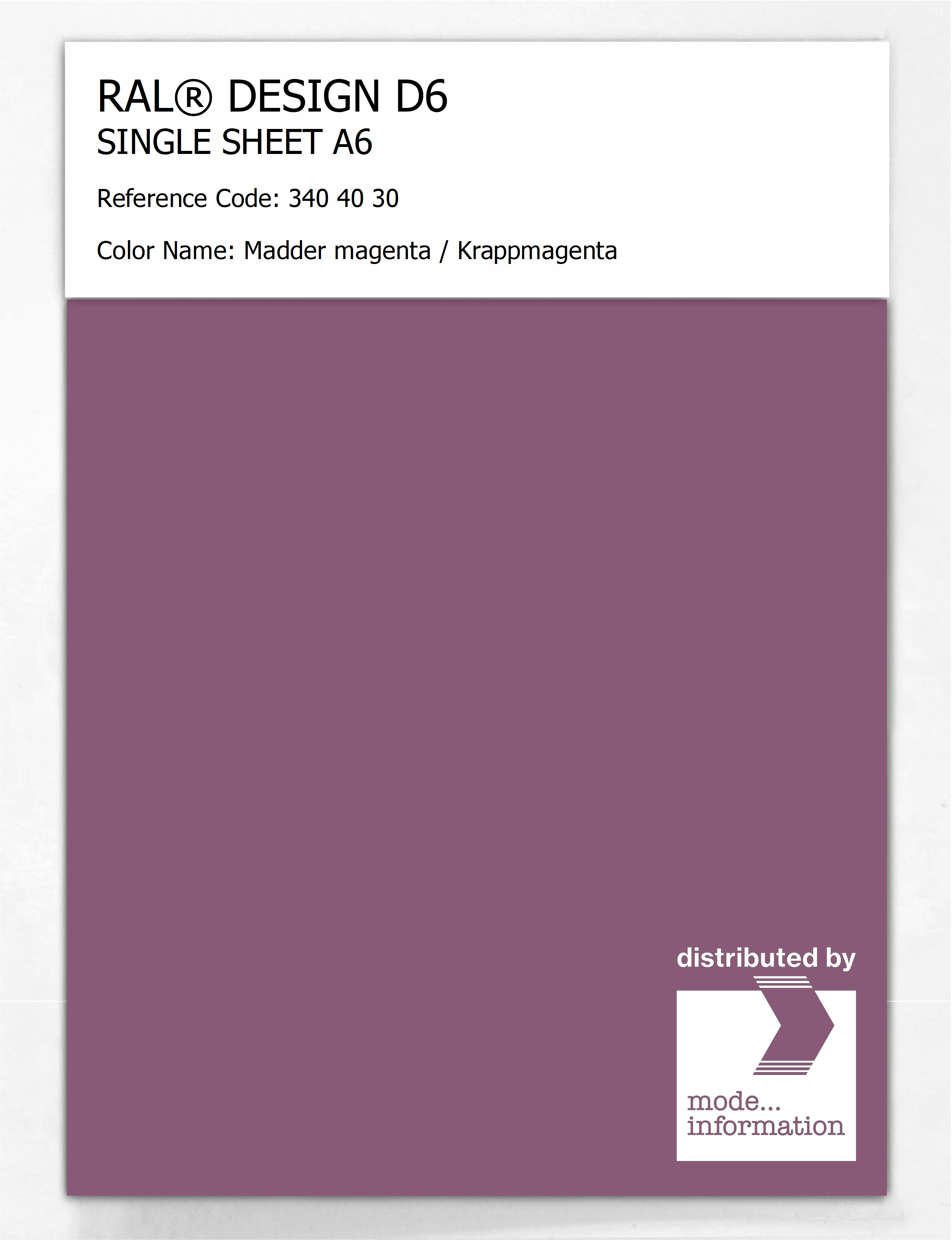 Product image 1 of the product “RAL® DESIGN D6 SINGLE SHEET A6 340 40 30 Madder magenta / Krappmagenta ”