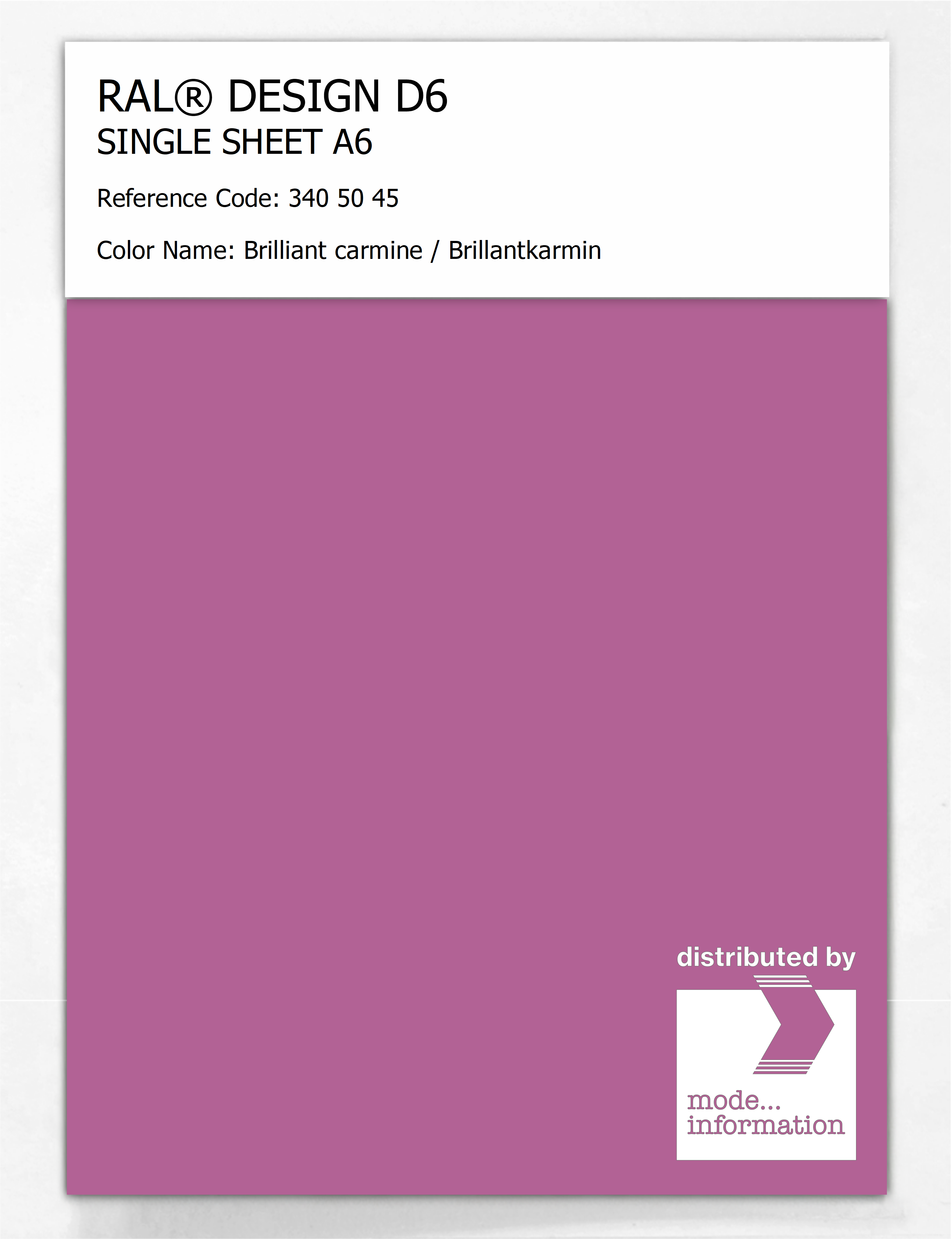 Product image 1 of the product “RAL® DESIGN D6 SINGLE SHEET A6 340 50 45 Brilliant carmine / Brillantkarmin ”