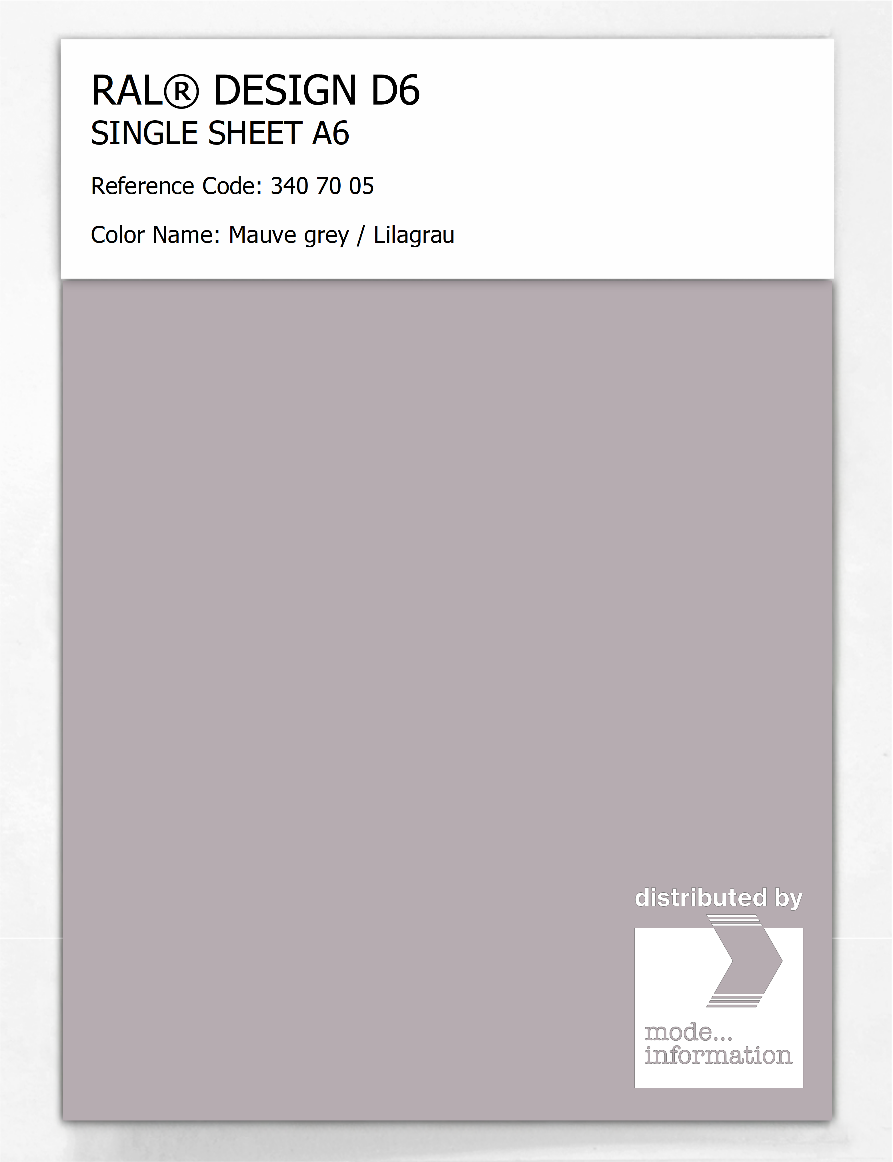 Product image 1 of the product “RAL® DESIGN D6 SINGLE SHEET A6 340 70 05 Mauve grey / Lilagrau ”